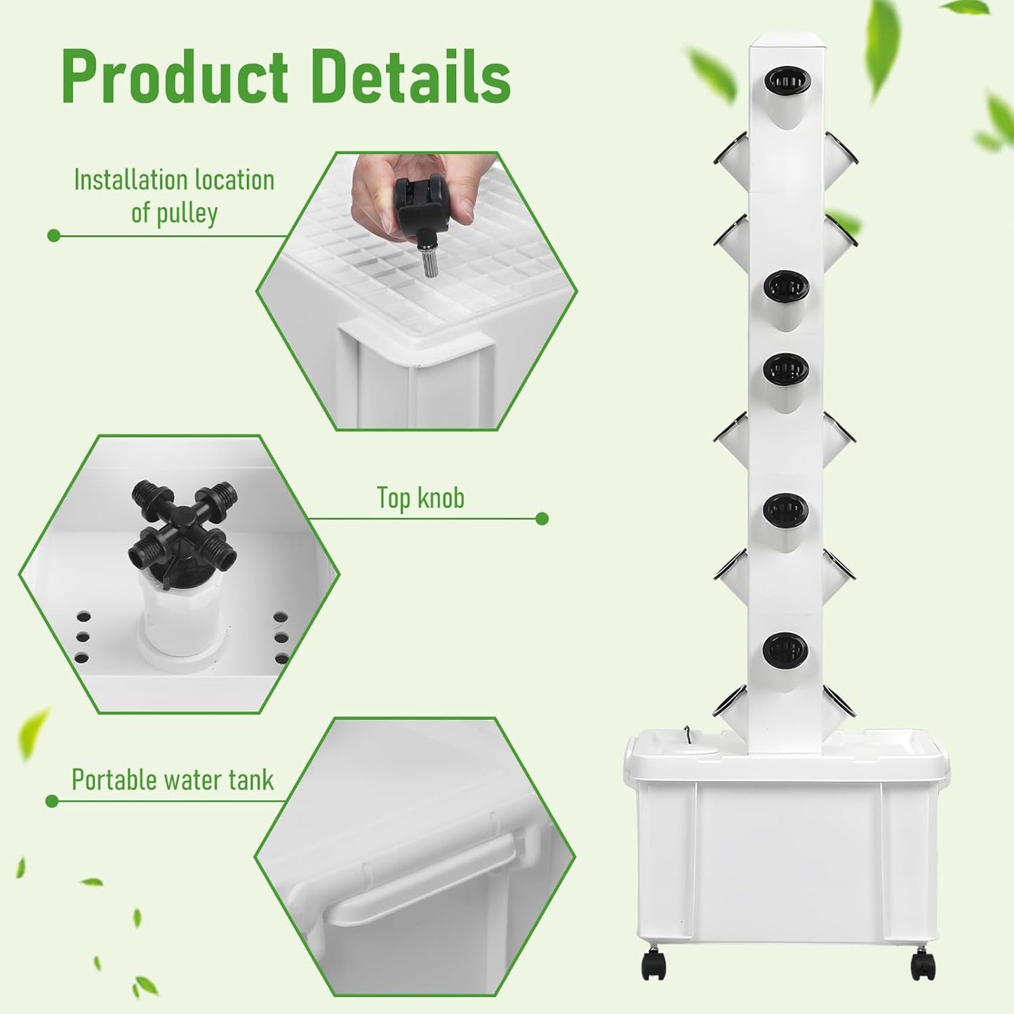 Set Hydroponic Growing Tower with 20L Tank, 6 Layers 30 Plants Indoor hydroponics Growing System kit, Soilless Cultivation Herbs Fruits Vegetables Vertical Planter Tower Kit (White pro)