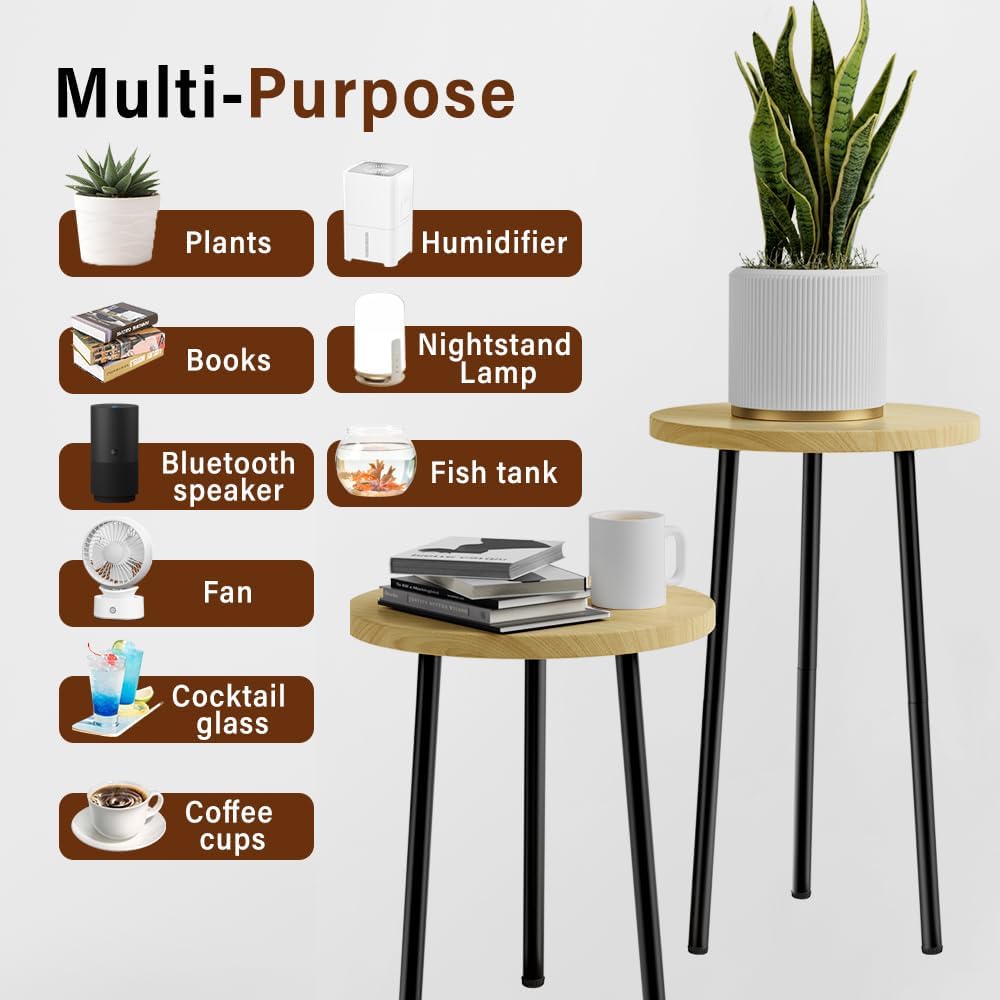 Plant Stand Indoor Tall: Corner Wood Plant Stand 2 Pack Mid Century Modern Decor - Small Round Plant Table for Indoor Plants - Outdoor Plant Holder for Patio Living Room Bathroom Office (Burlywood)