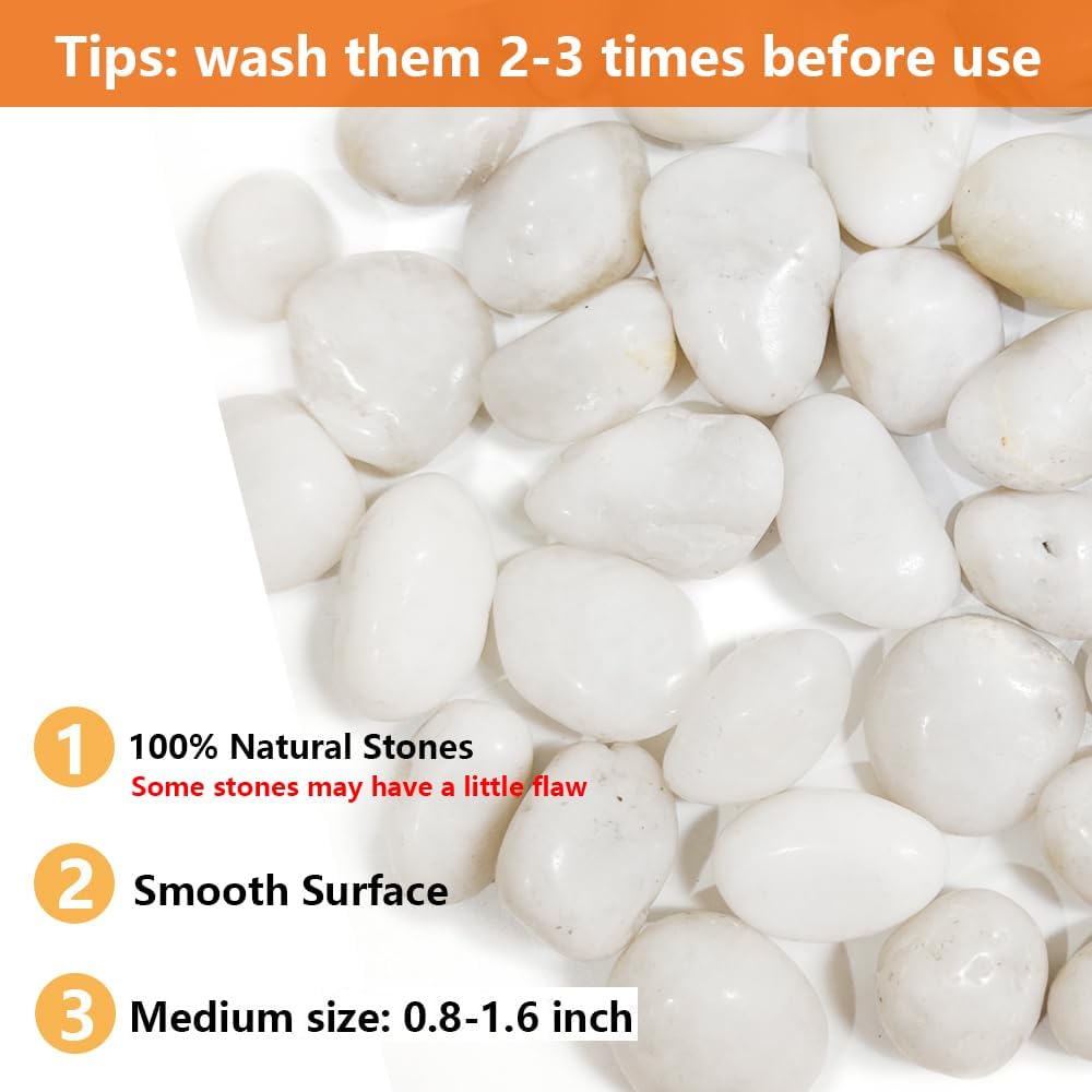 HappyFiller Natural Decorative White Pebbles Polished Rocks Stones for Aquarium Gravel,Fish Turtle Tank,Outdoor Indoor Succulents Plants Top Dressing,Graden Landscaping,10 LB