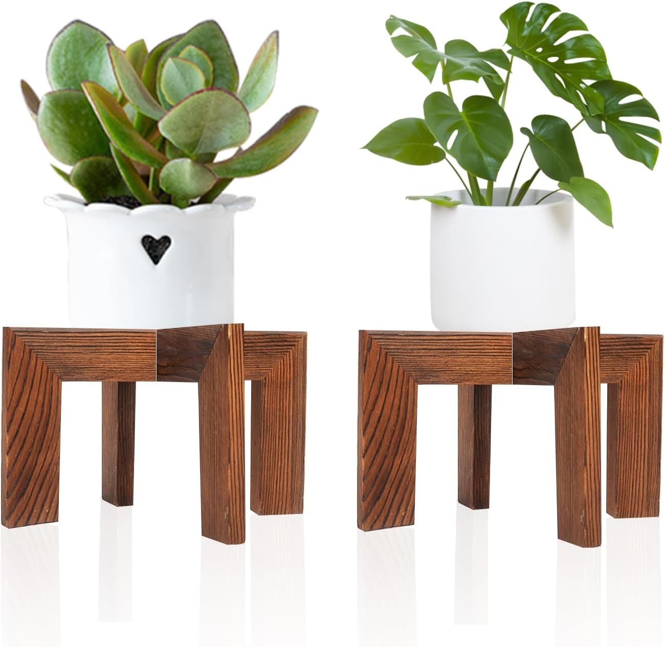 HPC DECOR 2 Pack Wood Plant Stand-Mid Century Modern Planter Stands-Wooden Flower Pot Stands Riser,Low Short Plant Stands Indoor-Modern Minimalist Wooden Stool for Plant Pot Holder, Fit 5-15 Inch Pot.