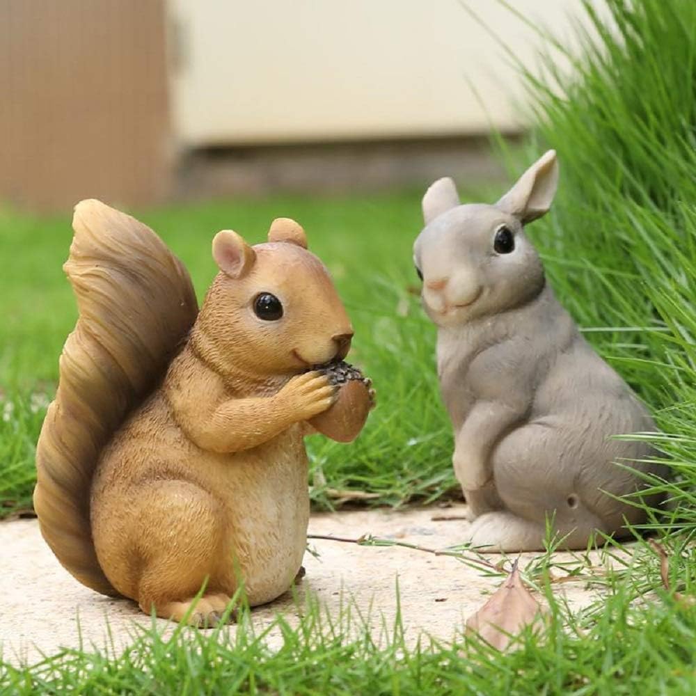 Rabbit, Squirrel and Hedgehog, Resin Garden Sculpture, Super Cute Outdoor Decoration, The Best Garden Sculpture Gift for Relatives and Friends