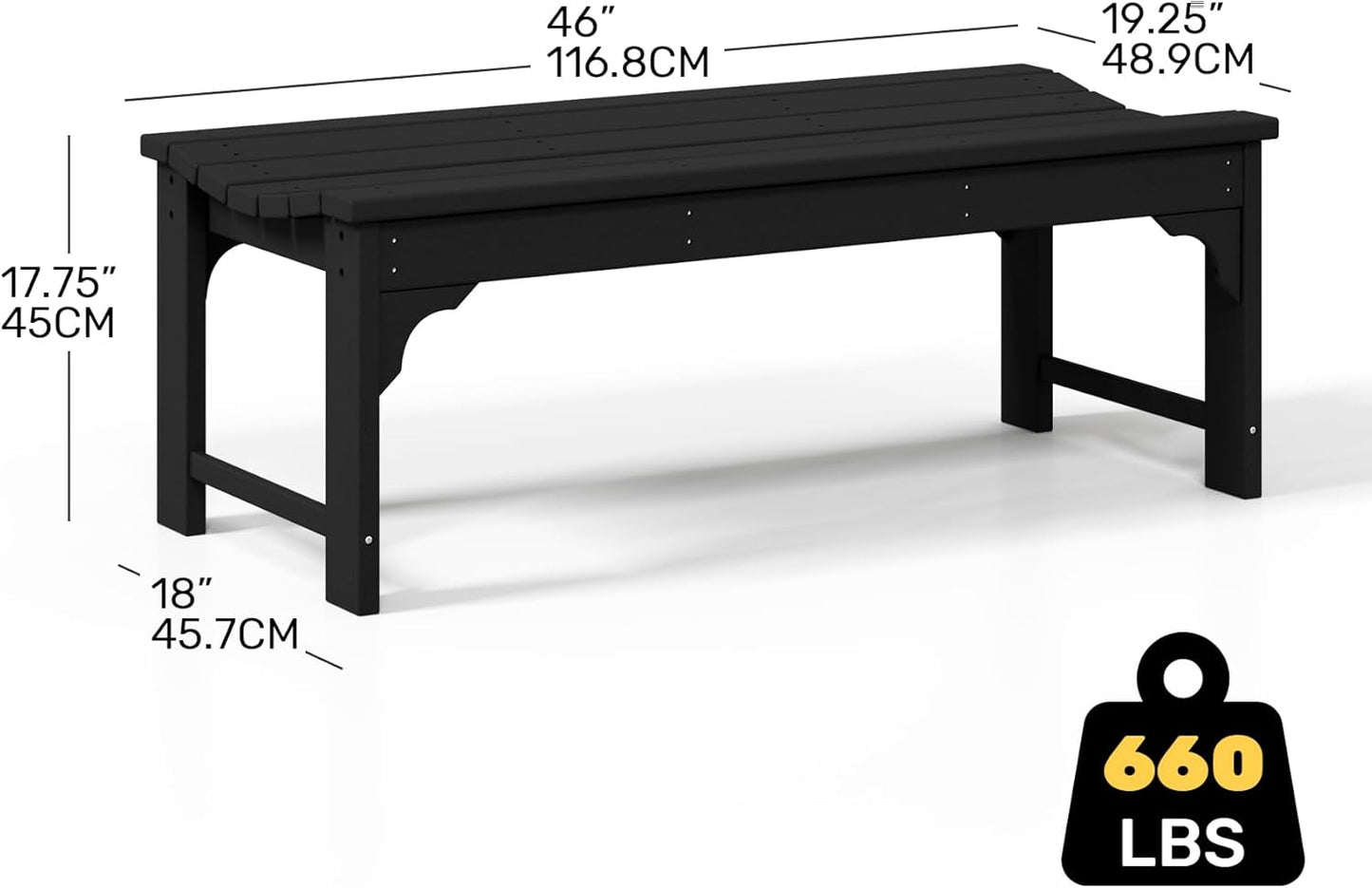 Outdoor Benches Weatherproof, All Weather Resistant Park Bench Poly Lumber Backless Garden Bench Seat for Entryway Front Porch, Black