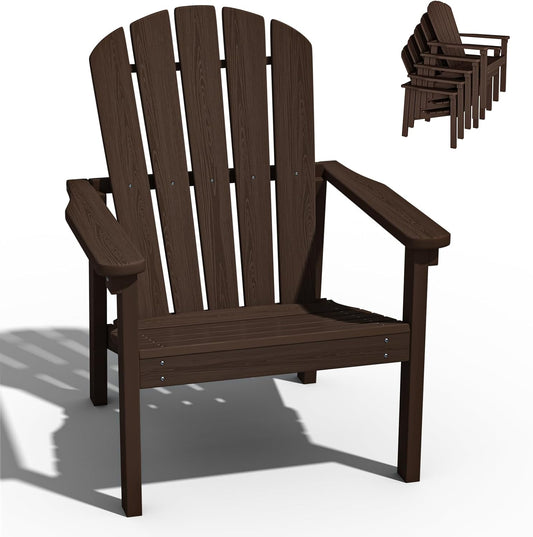 Stackable Adirondack Chair, HDPE Outdoor Patio Chair - Durable and Space Saving, Suitable for Porches, Lawns or Garden, Coffee