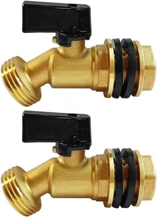 Brass Water Container Rain Barrel Faucets Spigot 3/4" G Male Thread Large Inlet to 3/4" GHT Male Thread Outlet with Quarter Turn Ball Valve Include Bulkhead Fitting and Washers 2PCS