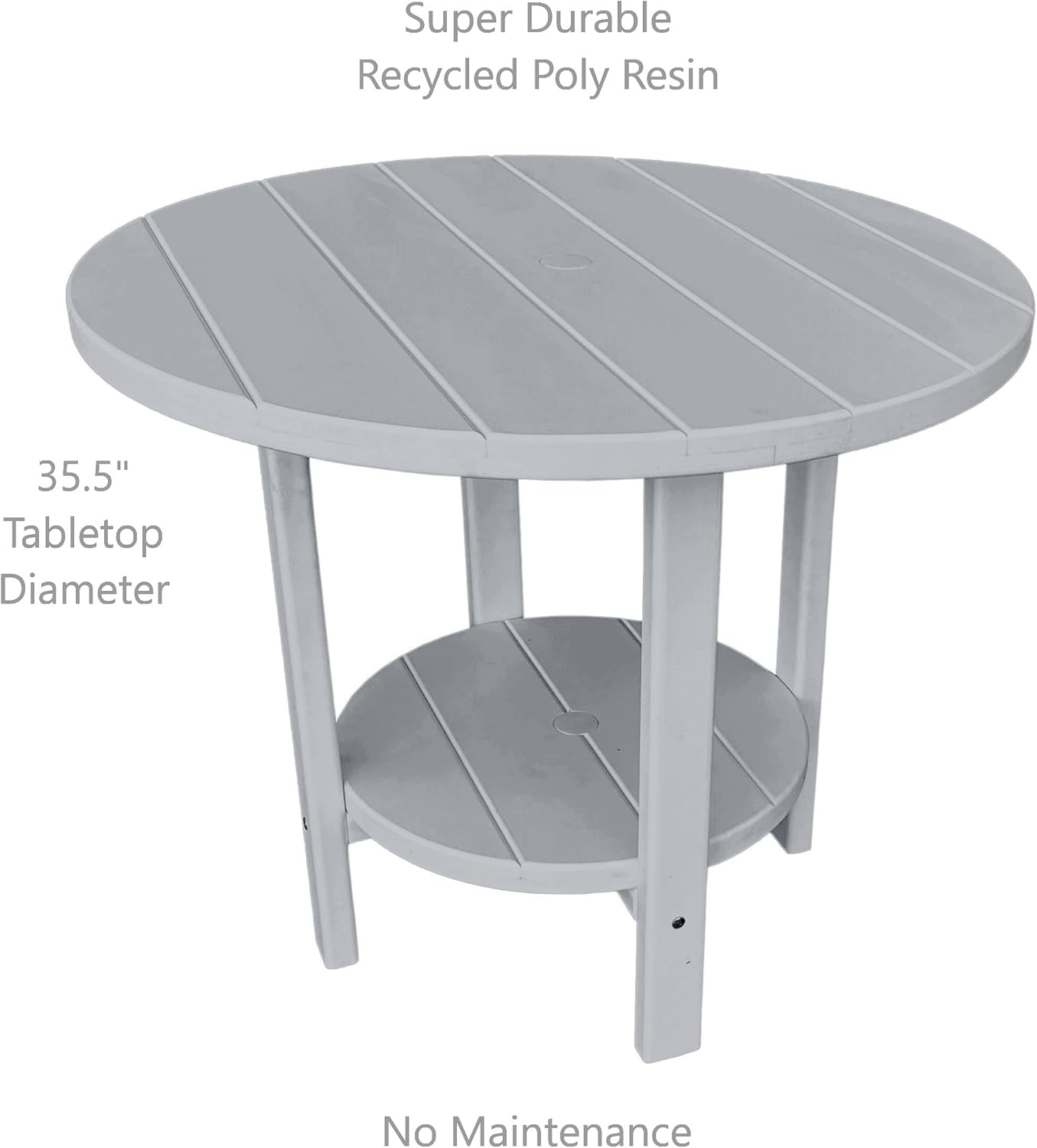 Phat Tommy Round Poly Resin Outdoor Patio Dining Table, All Weather Poly Patio Outdoor Furniture, Grey