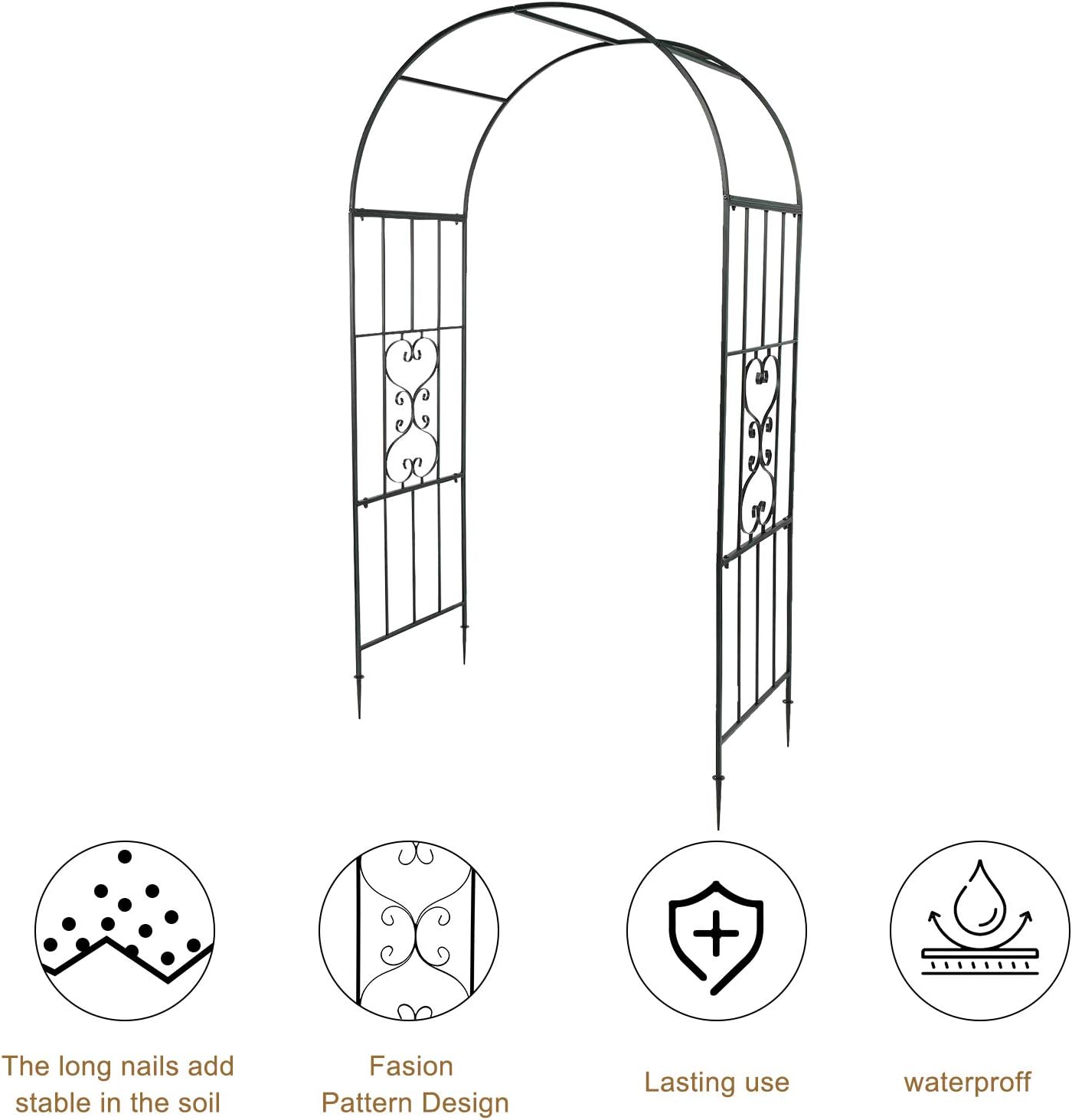 VINGLI Garden Arbor, Arch Walkway for Wedding Ceremony Party, Christmas Garden Decorations Steel Garden Trellis for Plant Climbing, Pergola for Garden, Backyard, Lawn, Bench (Dome)