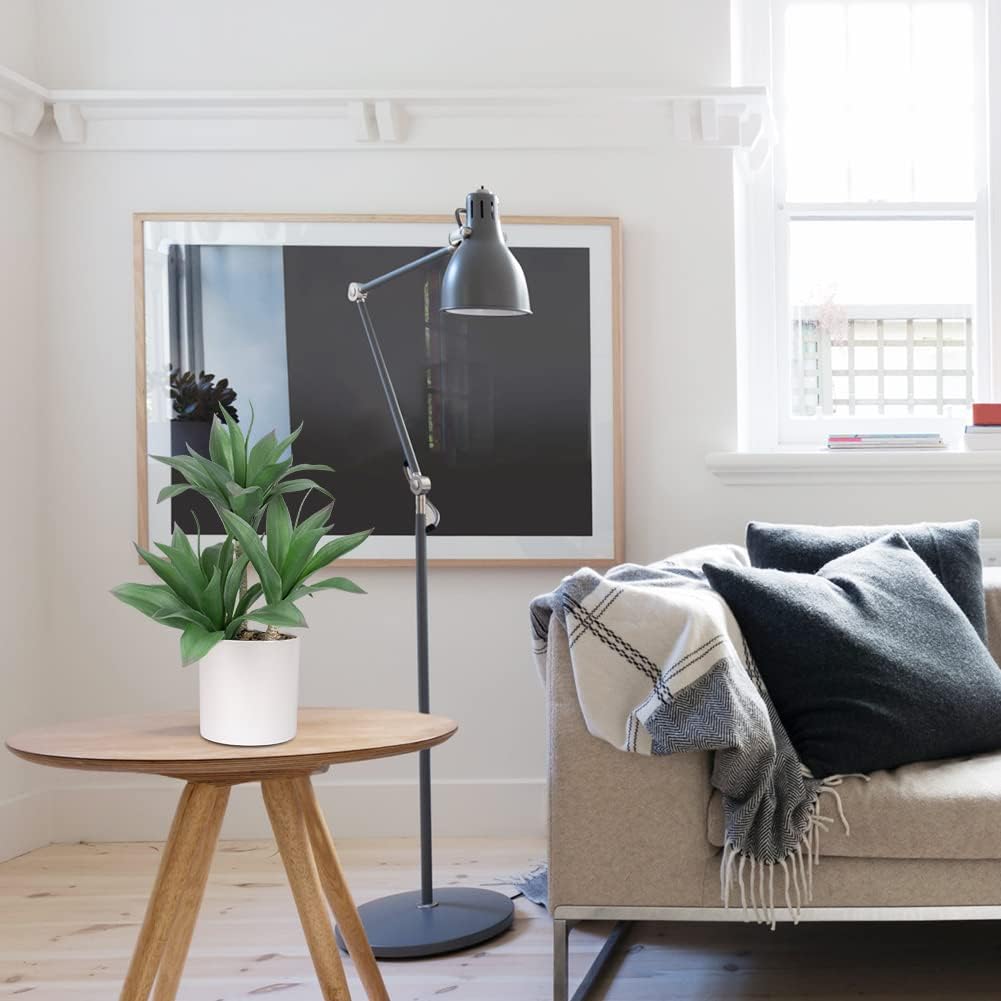 Hollyone Large Artificial Agave Plants Fake Three-Head Agave Succulent Plant Potted 15" Faux Plant in White Pot Succulents Aloe Plant Indoor for Desk Modern Home Decor