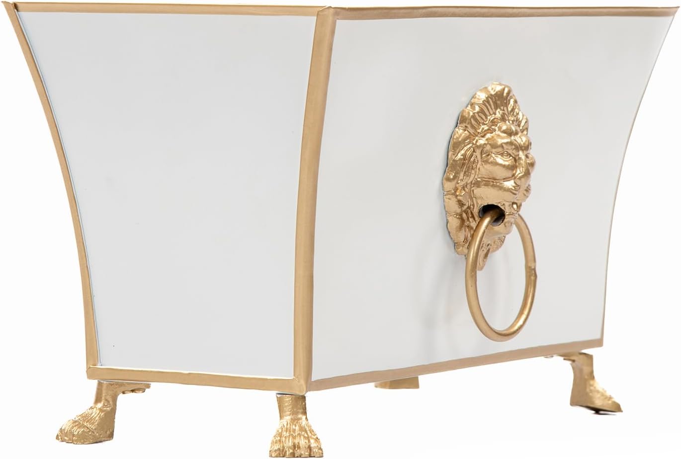 Jaye's Studio Paws and Claws Regency Rectangular Metal Cachepot, White Planter for Countertop, Fluted Planter with Feet, Modern Plant Pot, Centerpiece for Kitchen or Living Room, 12 Inch Vase