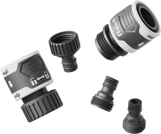 Vego Garden Hose Fitting Quick Connector Set with Water Stop & Lock Feature Quick Release Kit Hose Fittings and Adapters -V2 Set of 5