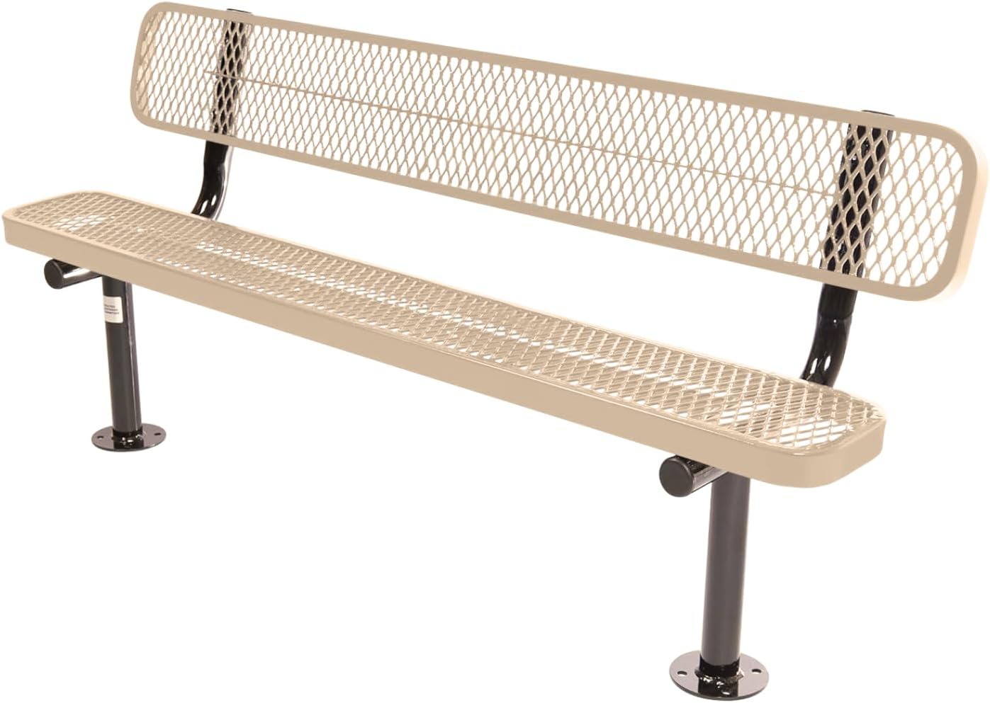 Coated Outdoor Furniture Heavy-Duty Outdoor Bench Thermoplastic Coated, Expanded Metal, Commercial-Grade Seating, Made in America (Surface with Back, 6 Ft, Tan)