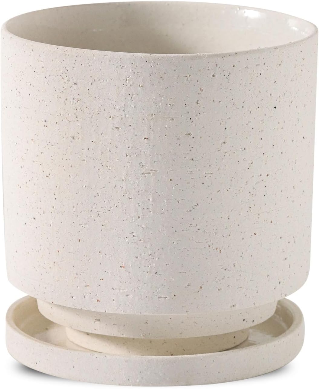 Nihow 5.7 Inch Plant Pot, Ceramic Pots for Plants with Drainage Hole and Saucer, Plant Pots Indoor for Home Garden Patio Office, Cylinder Planters for Indoor Plants, White