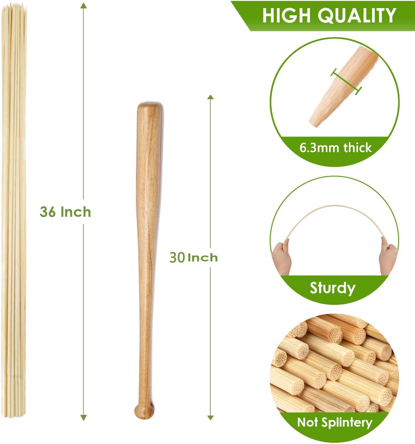 100 PCS 3FT Bamboo Plant Stakes 6.3mm Thick – 36-Inch Bamboo Sticks for Plants, Tomatoes, Beans, Climbing Plants – Smores Sticks & Marshmallow Sticks for Fire Pit and Campfire – VESYMAN