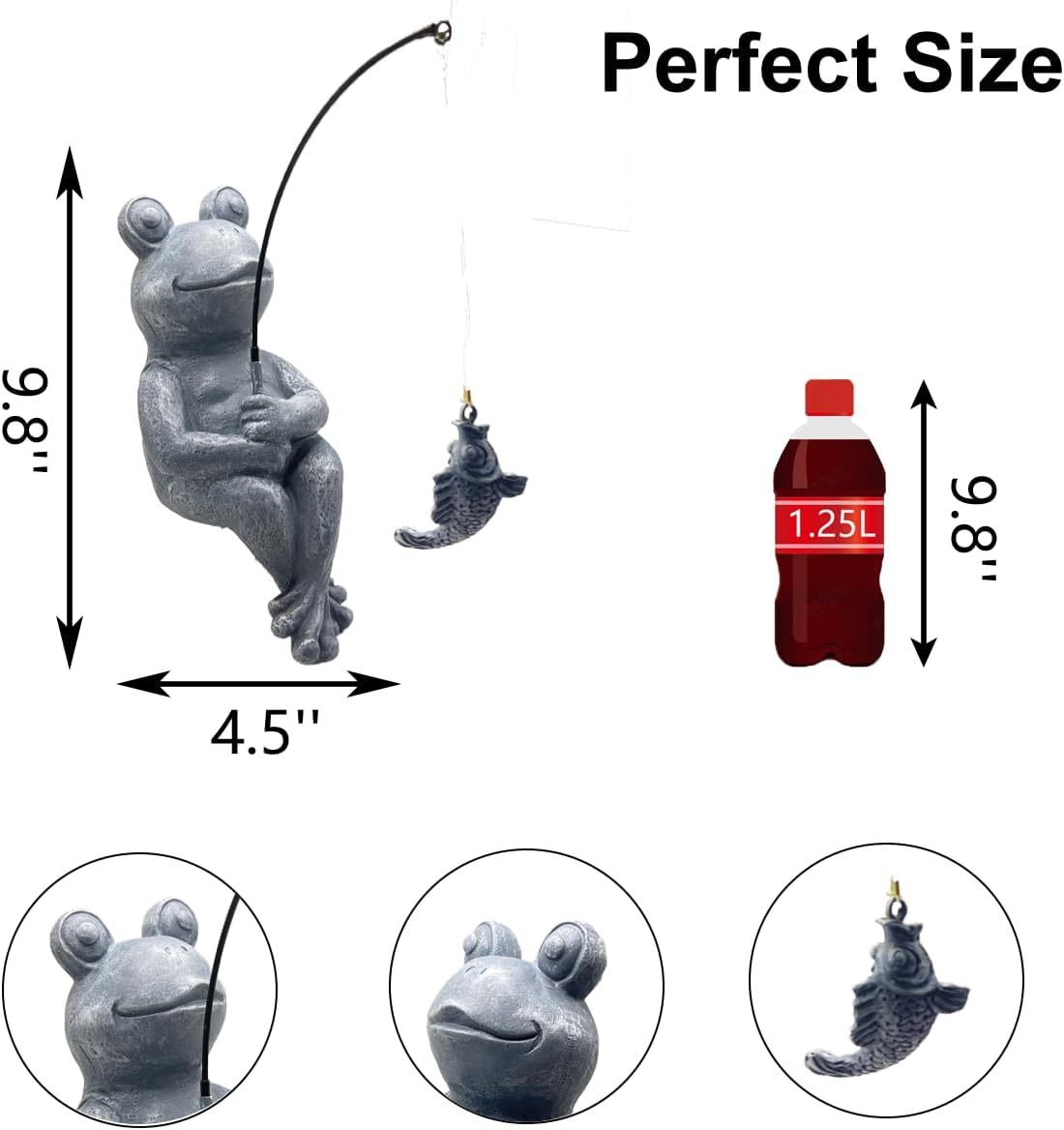 Frog Fishing Statue Garden Decor – 9.8" Weatherproof Resin Frog Fishing Sculpture Decor for Fish Ponds, Koi Ponds, Waterfalls, Poolside & Outdoor Gardens– Resin Figurine for Indoor & Outdoor Décor