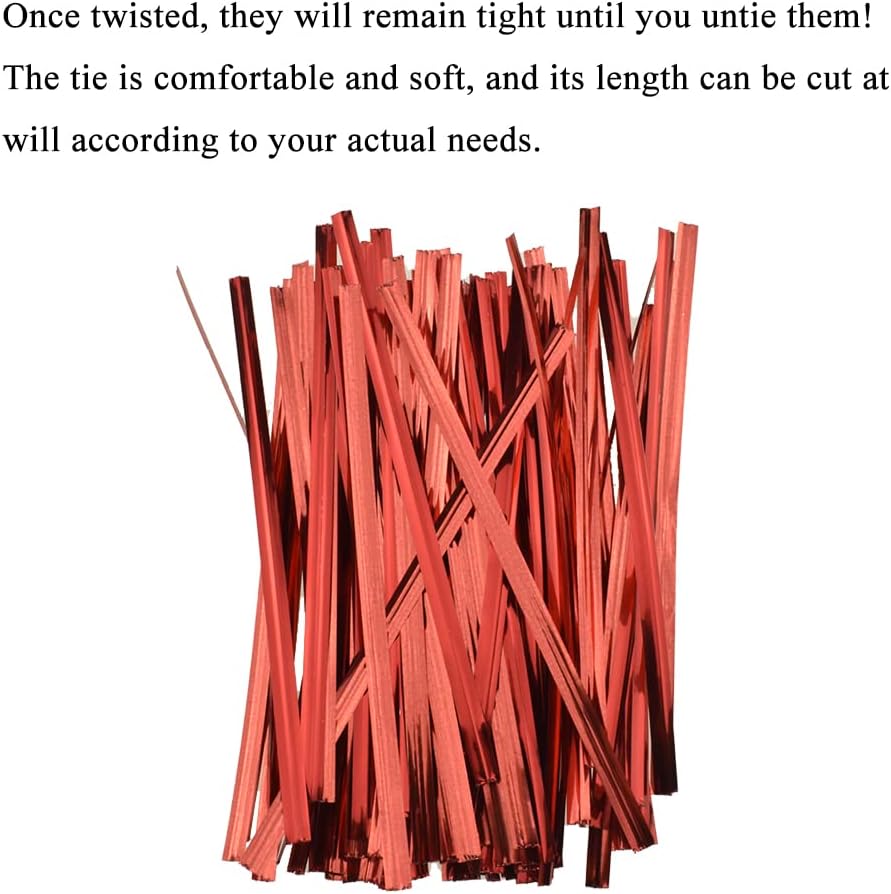 HAHIYO 300Pcs 4 Inches Red Metal Twist Ties for Bread, Candy, Coffee, Plant Garden, Cellophane Treat Bags, Gift Wrapping, Plastic Bags, Halloween Party, Cake Present, Art Crafts