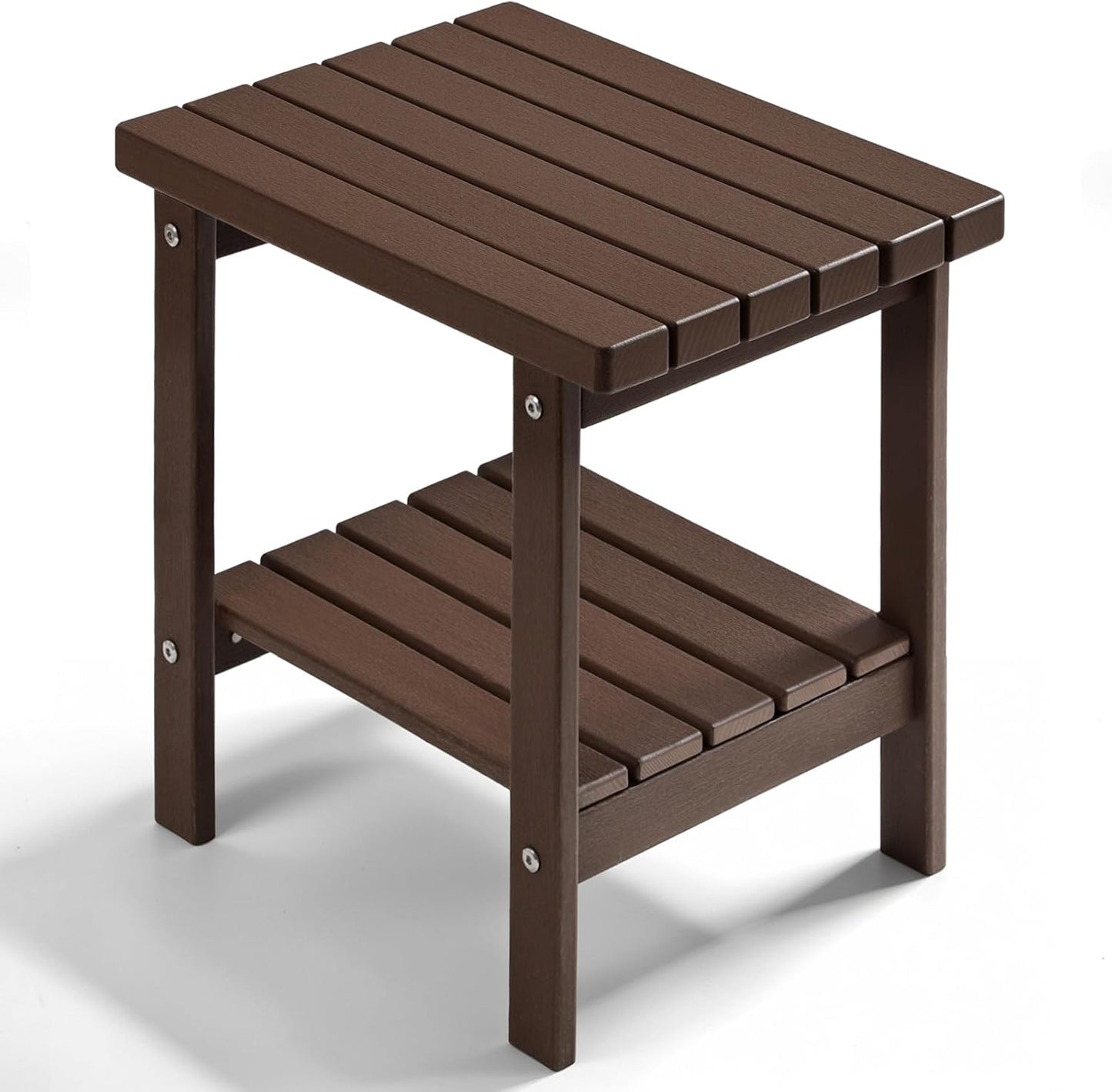 PASAMIC 2-Tier Adirondack Square Side Table, 17" HDPE Outdoor Side Tables, Weather Resistant End Table for Patio, Backyard, Pool, Indoor Companion, Beach, Easy Maintenance (Brown)