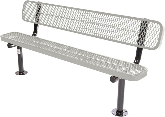 Coated Outdoor Furniture Heavy-Duty Outdoor Bench Thermoplastic Coated, Expanded Metal, Commercial-Grade Seating, Made in America (Surface with Back, 6 Ft, Textured Grey)