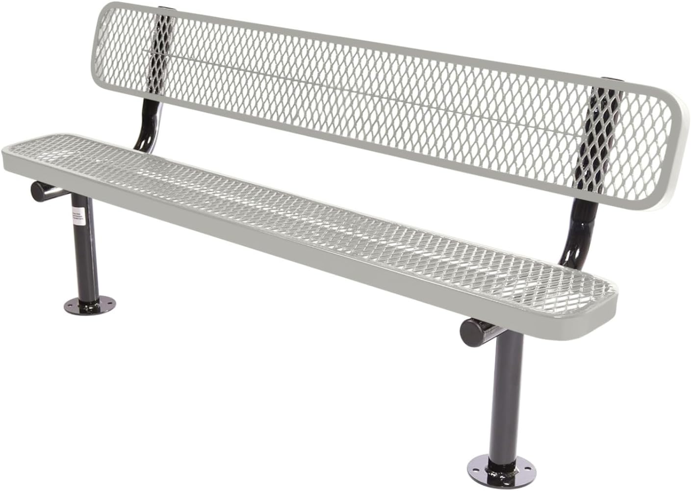 Coated Outdoor Furniture Heavy-Duty Outdoor Bench Thermoplastic Coated, Expanded Metal, Commercial-Grade Seating, Made in America (Surface with Back, 6 Ft, Grey)