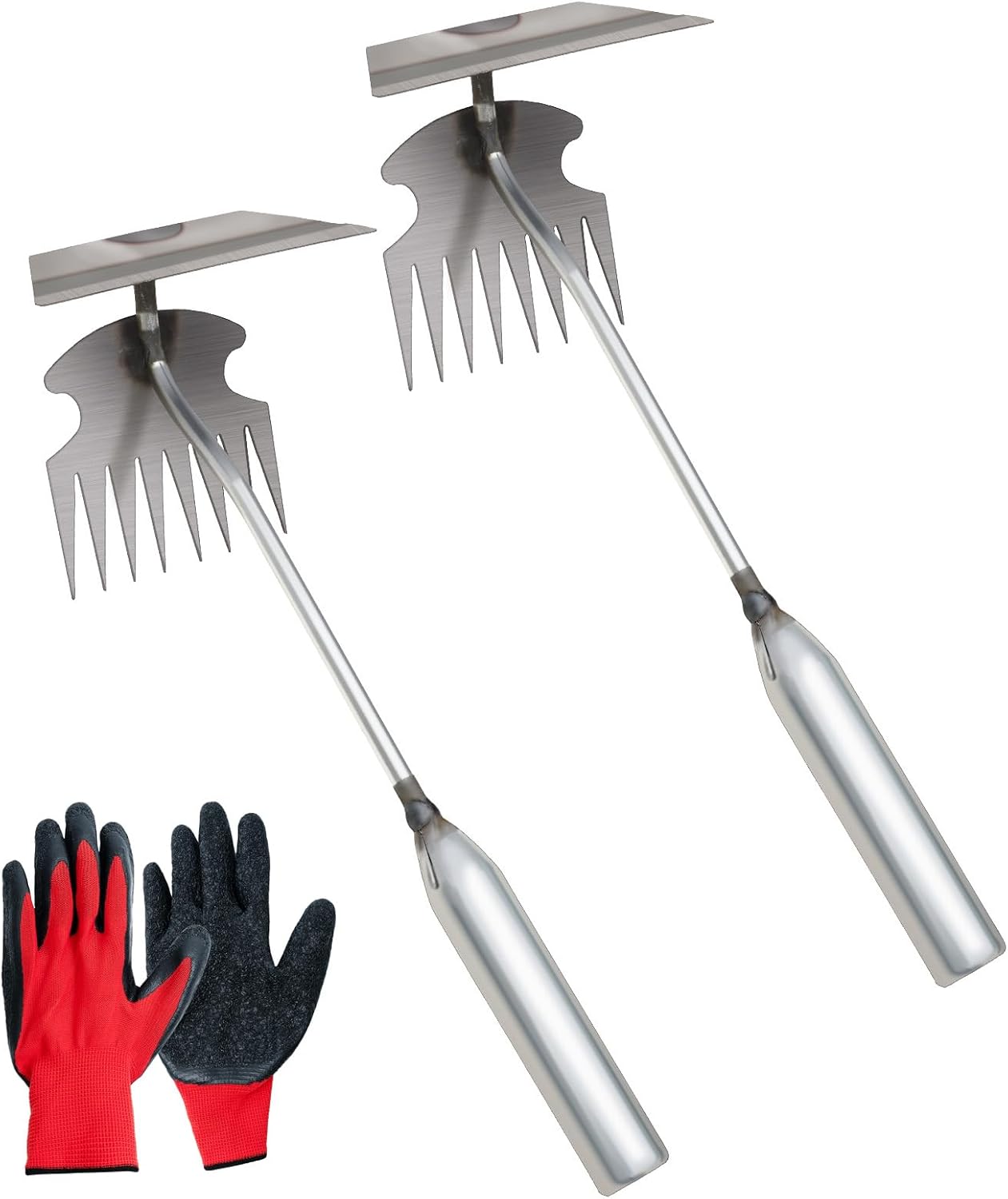 Dual-Head Weed Puller Tool, 2 Pack Heavy Duty Weeder Tool & Weed Remover, Garden Uprooting Tool with Hoe and Rake for Easy Weed Removal