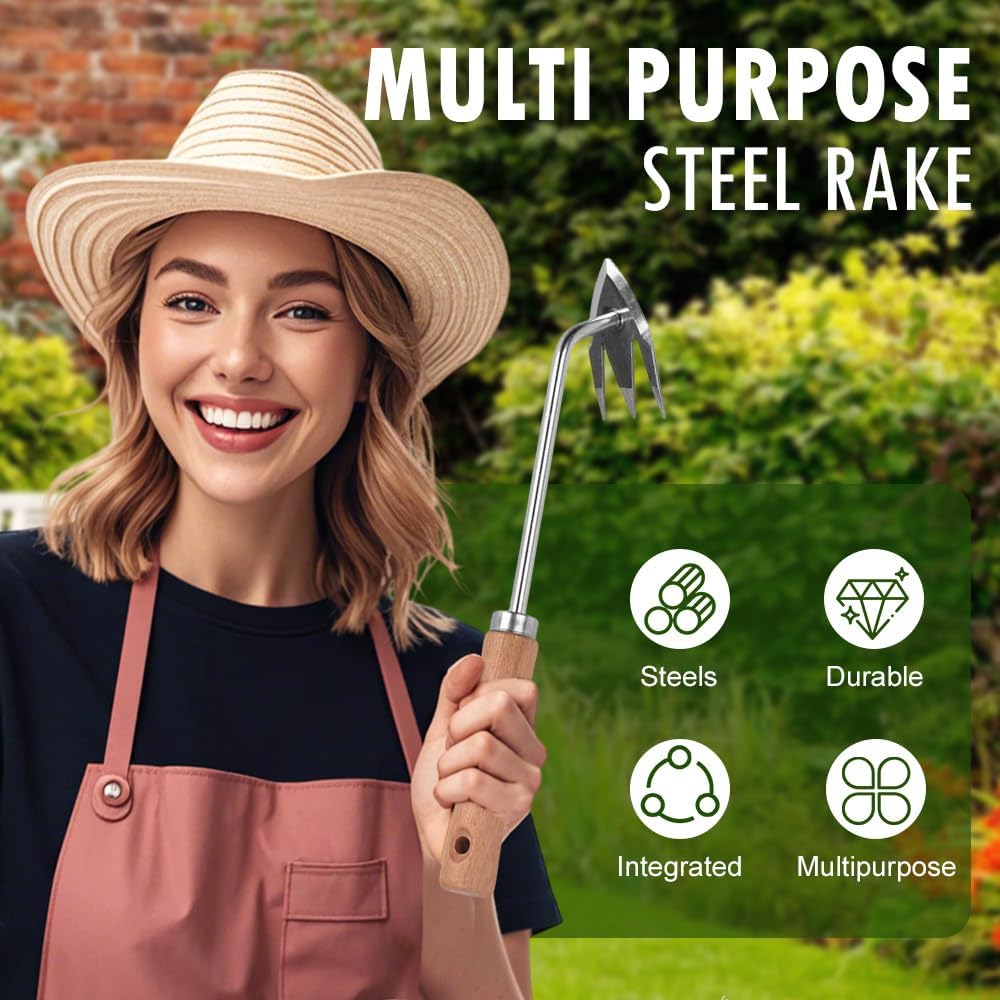 Manual Weed Remover Tool for Lawn and Garden, 2025 New Weeding Artifact Uprooting Weeding Tool,Weed Puller Tool 3 Tooth Manganese Steel for Gardening Backyard Farm (13in+14in)