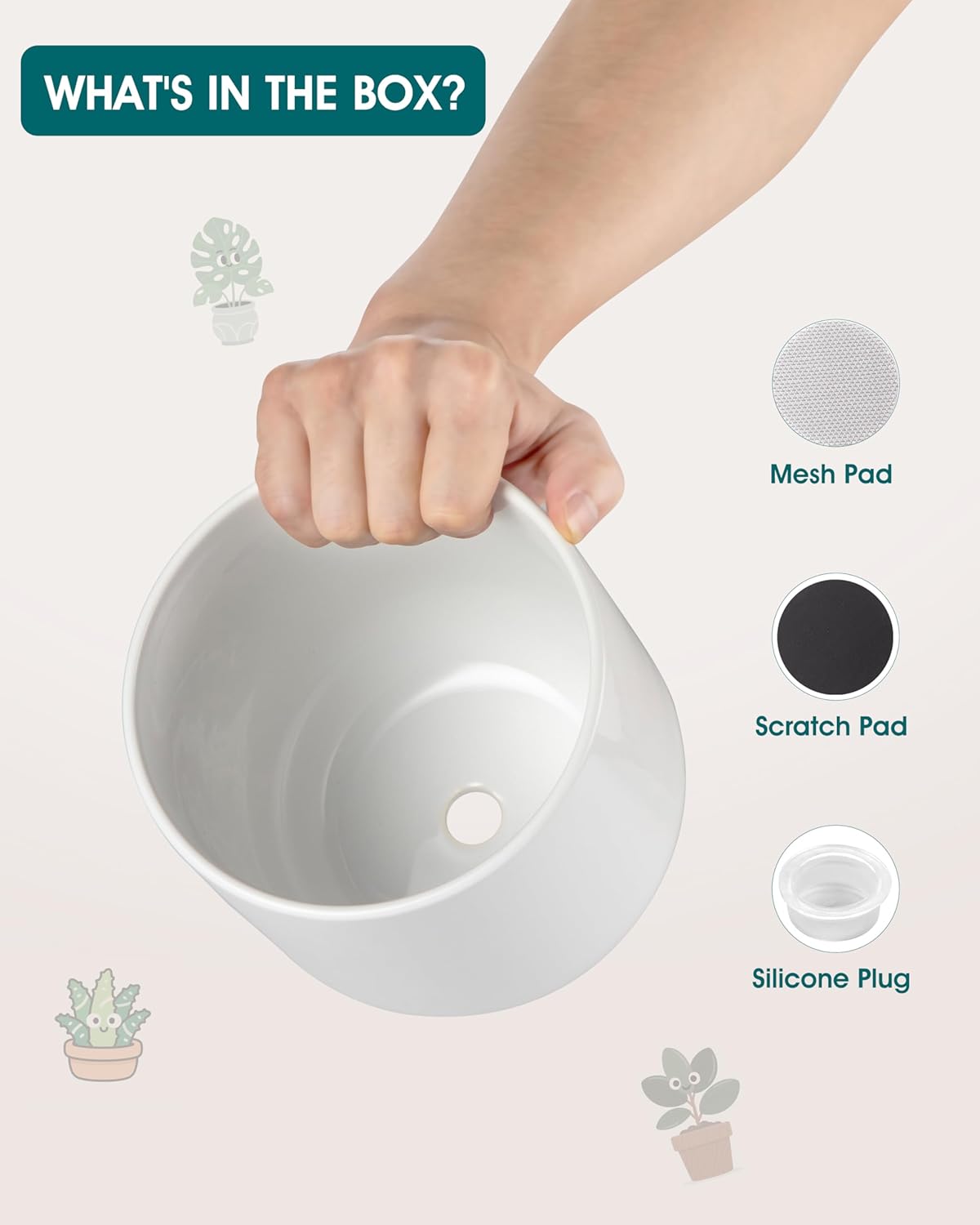 vancasso 6 Inch Ceramic Plant Pots, Planters with Drainage Hole, Flower Pots Planters Pots for Indoor Plants, Modern Indoor Decorative Garden Pot, Home Decor, White