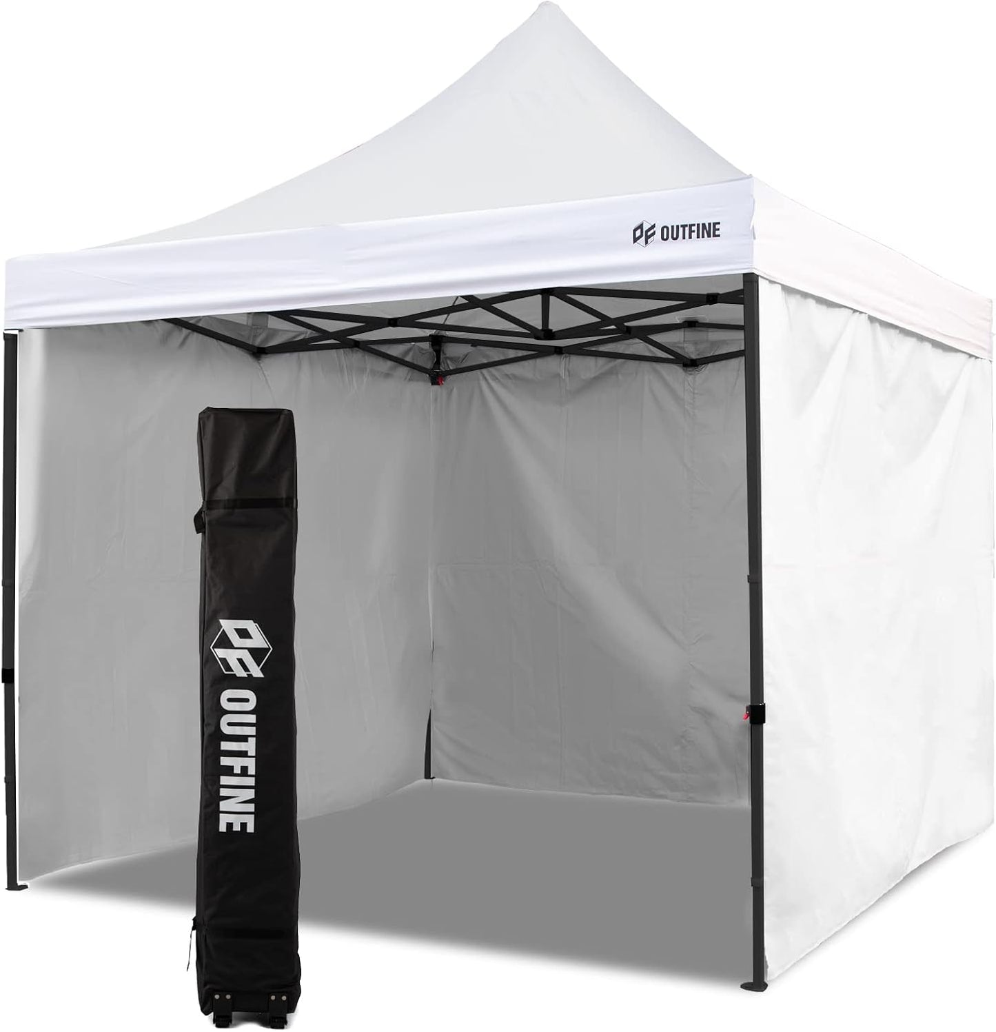 OUTFINE Heavy Duty Canopy 10x10 Pop Up Commercial Canopy Tent with 3 Side Walls Instant Shade, Bonus Upgrade Roller Bag, 4 Weight Bags, Stakes and Ropes (White, 10 * 10FT)