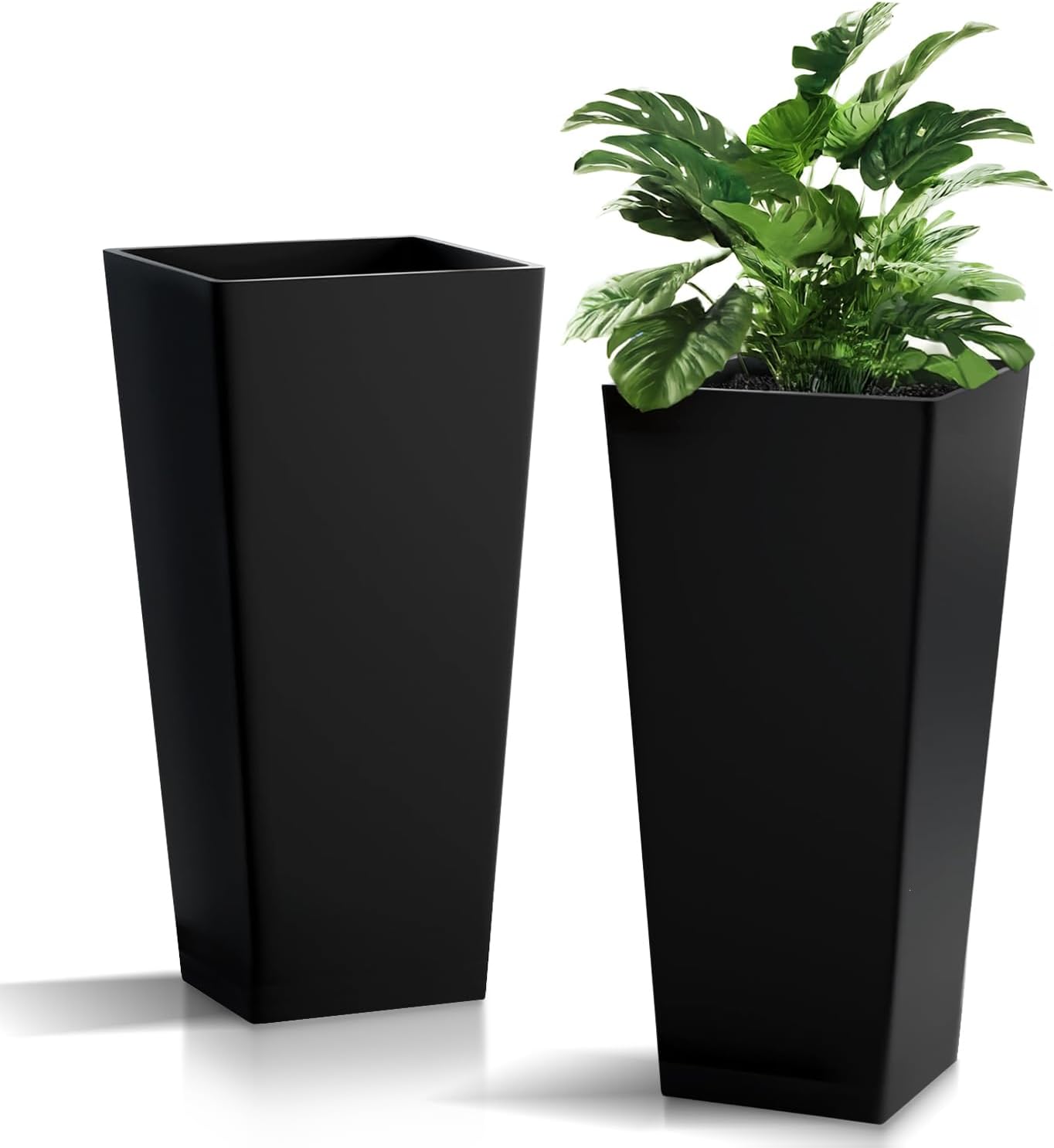 Taper Outdoor Planter, Indoor Resin Plant Pots, 2-Pack (28 inch, Black)