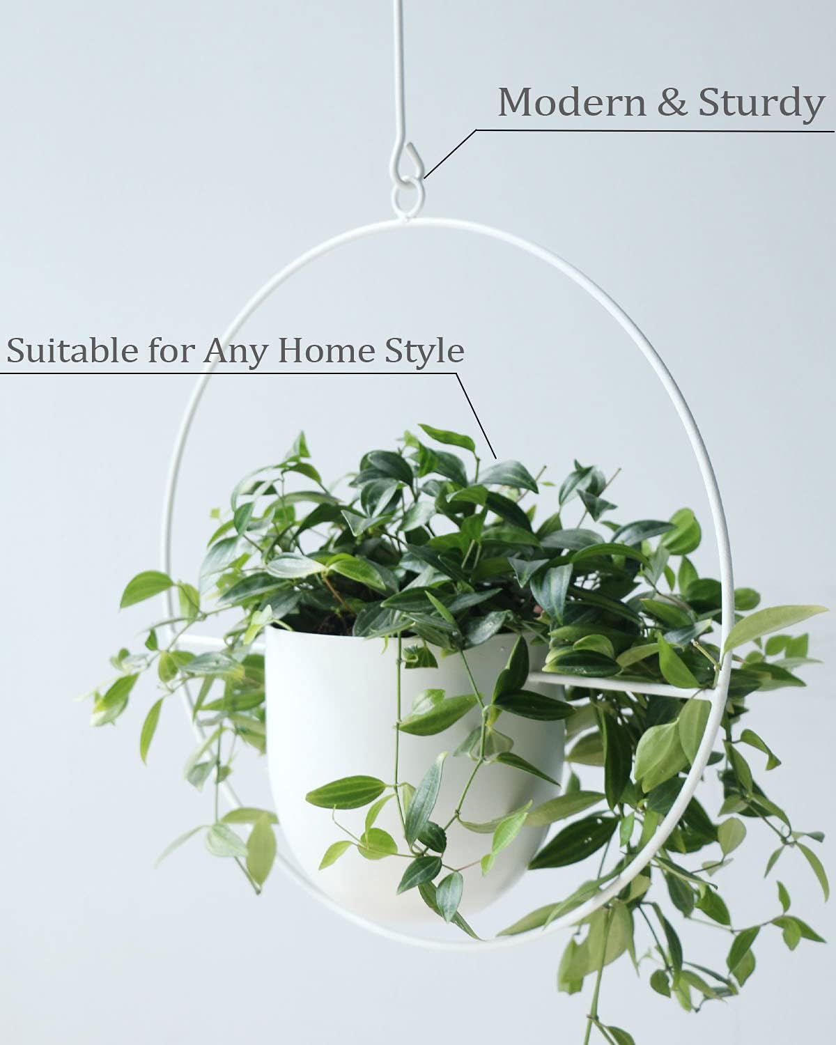 Hanging Planter Indoor Modern Boho Plant Pot Metal Wall and Ceiling Plant Holder, Mid Century Minimalist Flower Pot for Hanging Plants(White)