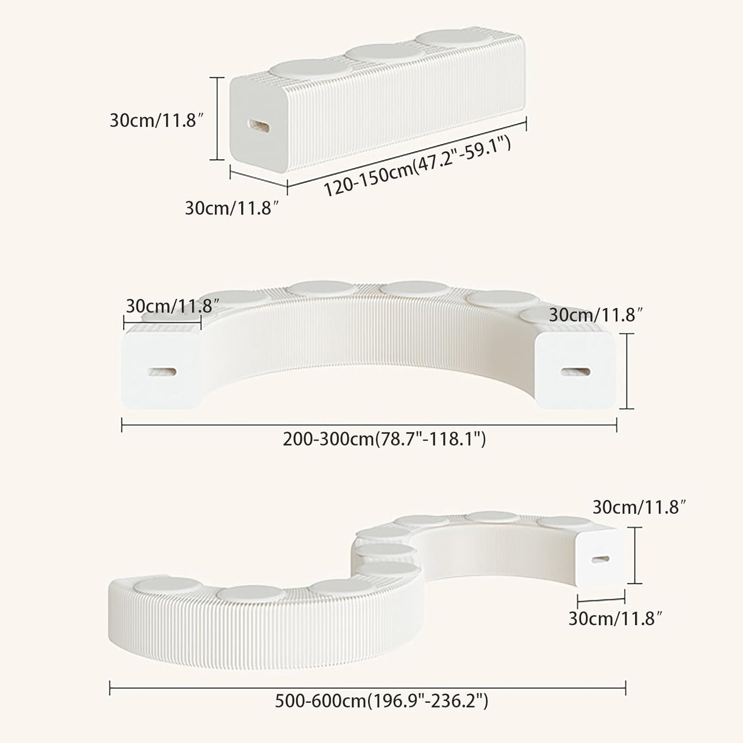 Foldable Kraft Paper Stool, Honeycomb Accordion Folding Bench, Collapsible Paper Stool for Small Spaces, Portable Footrest and Side Table for Living Room and Office,White-44×31×150cm