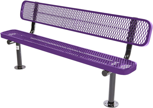 Coated Outdoor Furniture Heavy-Duty Outdoor Bench Thermoplastic Coated, Expanded Metal, Commercial-Grade Seating, Made in America (Surface with Back, 6 Ft, Textured Purple)