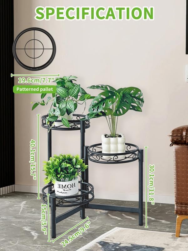 Plant Stand Indoor Outdoor,3 Tier Metal Plant Stand for Multiple Plants, Folding Tall Plant Rack Display Organizer Shelf for Corner Living Room Porch Patio Garden Office - BalckCircle