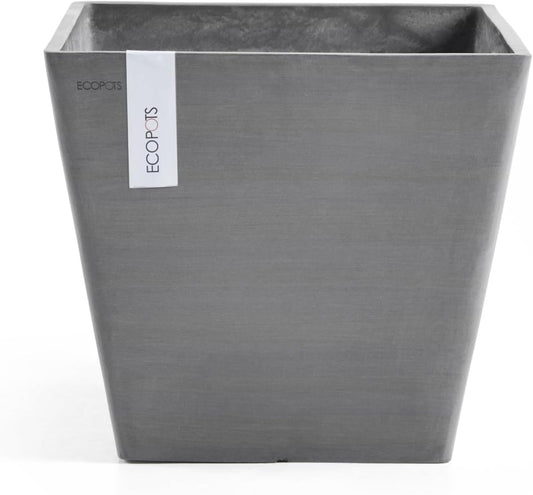 Ecopots Rotterdam Durable Modern Square Indoor/Outdoor Recycled-Based Composite Flower Planter, Grey, 15.75"