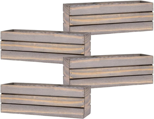 Wood Planter Box with Wine Crate Styled, 12x4 Inch Rectangular, Rustic Barn Wood, Plastic Liner, Wedding Flowers Holder, Home and Venue (12x4 Wine Crate Set of 4, Natural)