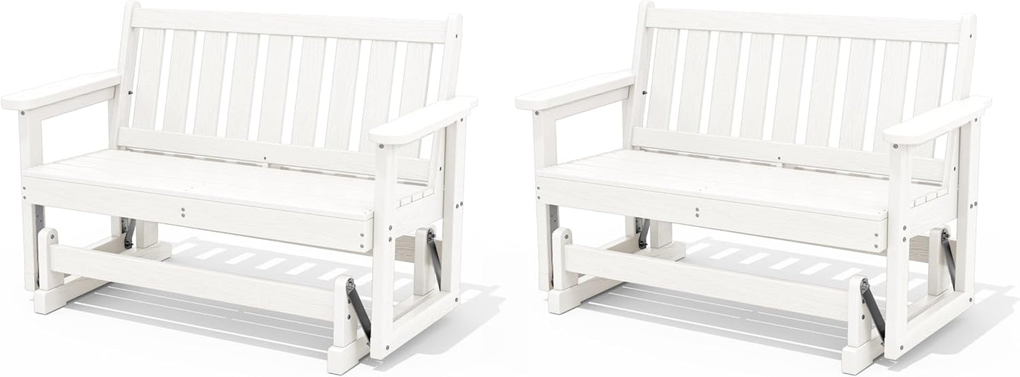 SERWALL Outdoor Glider Bench Set of 2, HDPE Weather-Resistant Swinging Bench for Backyard Garden Porch, White