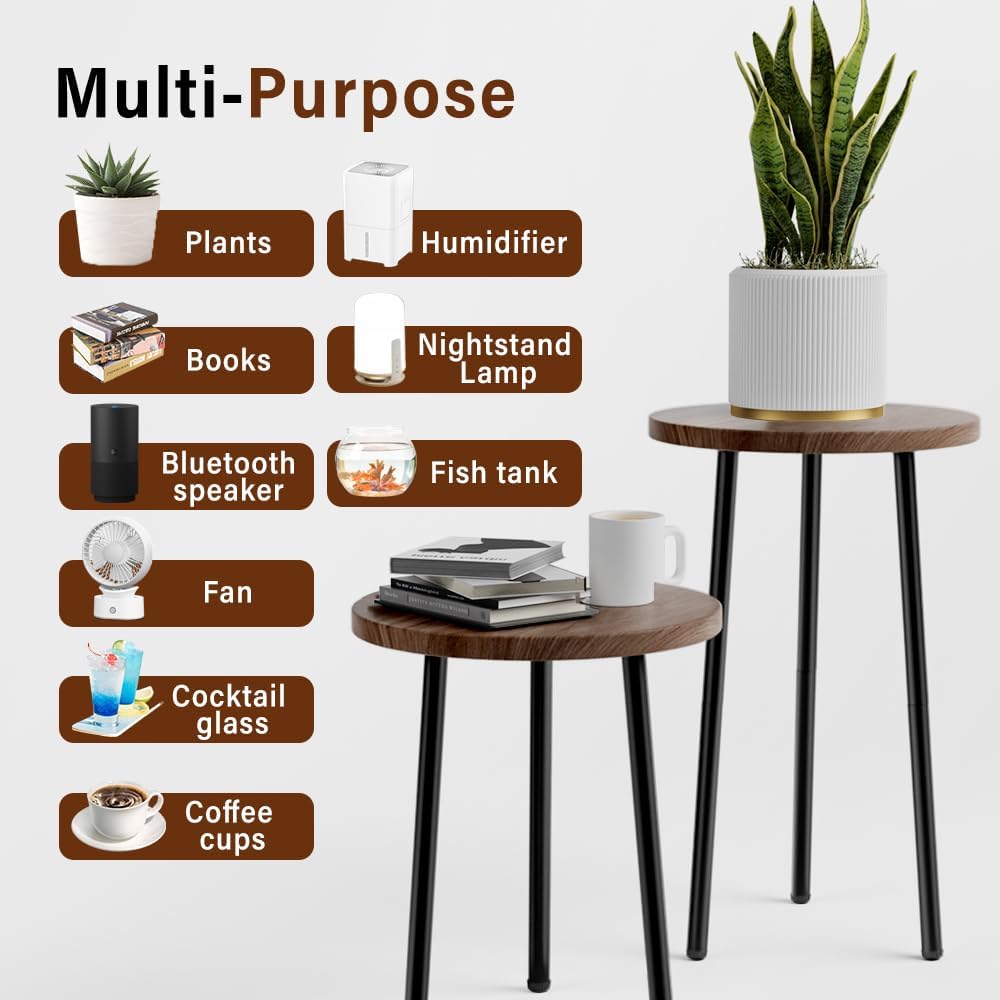 Plant Stand Indoor Tall: Corner Wood Plant Stand 2 Pack Mid Century Modern Decor - Small Round Plant Table for Indoor Plants - Outdoor Plant Holder for Patio Living Room Bathroom Office (Grey Wood)