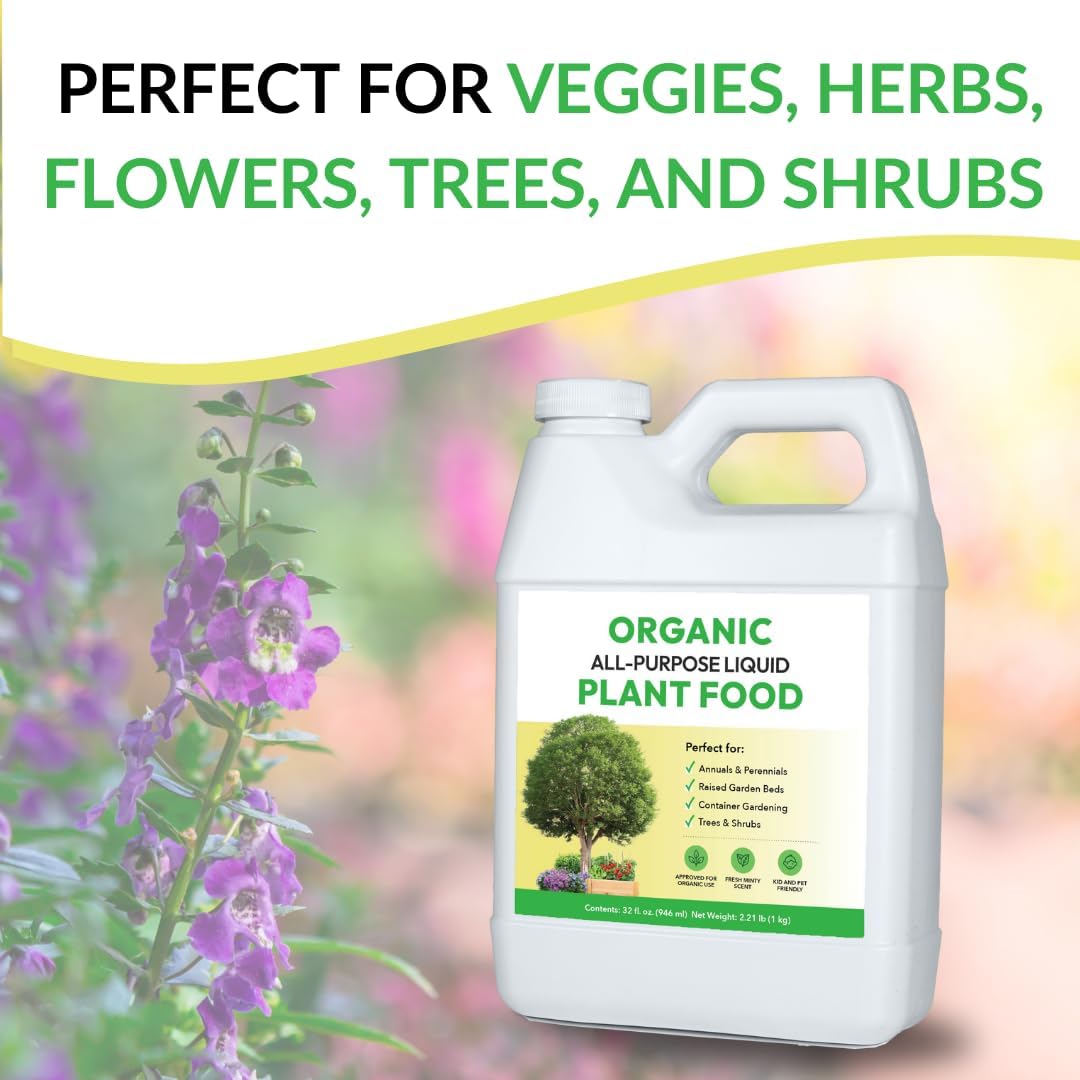 FOOP Organic All-Purpose Liquid Plant Food - Use on All Outdoor Plants: Flower Beds, Vegetable Gardens, Container Gardening | Concentrated Liquid Fertilizer (1 Gallon, 2 Pack, Mixes to 256 Gallons)