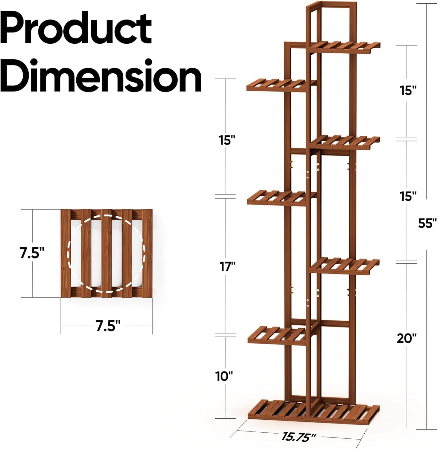ROSSNY 55 Inch Tall Plant Stand Indoor, 7 Tier 8 Potted Bamboo Plant Stands for Indoor Plants, Corner Plant Stand, Tiered Plant Stands, Plant Shelf For Indoor, Planter Holder for Multiple Plants Indoor, Brown