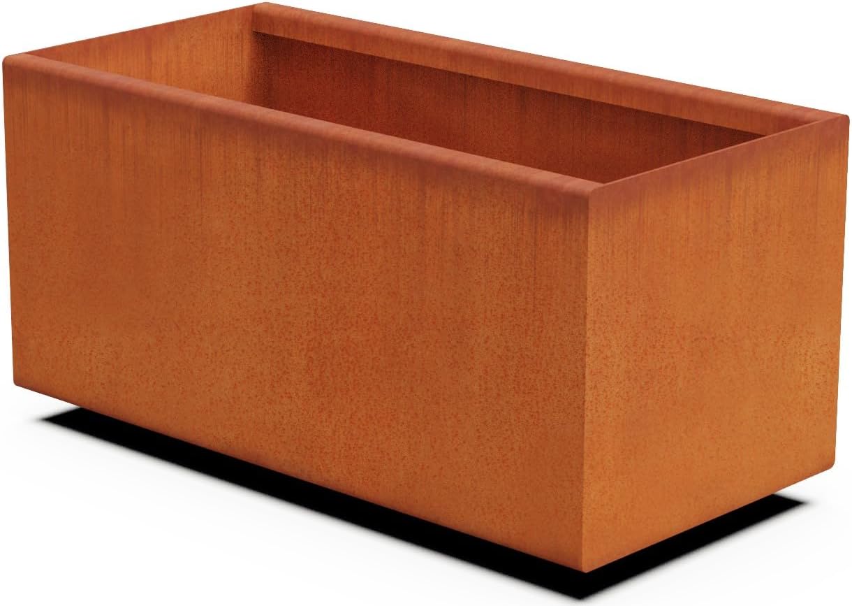 Large Rectangular Planters for Outdoor Plants - 24x12x12 Corten Steel Raised Garden Bed | Large Outdoor Planter Box for Patio, Deck & Landscape | Heavy Duty Metal Planter