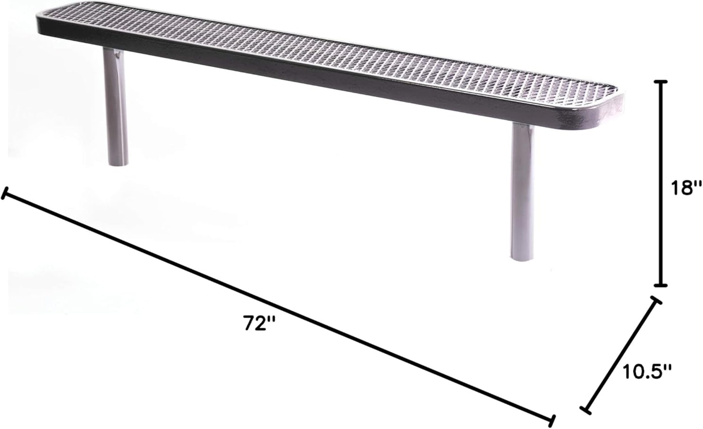 Coated Outdoor Furniture Heavy-Duty Outdoor Bench Thermoplastic Coated, Expanded Metal, Commercial-Grade Seating, Made in America (Inground Without Back, 6 Ft, Black)