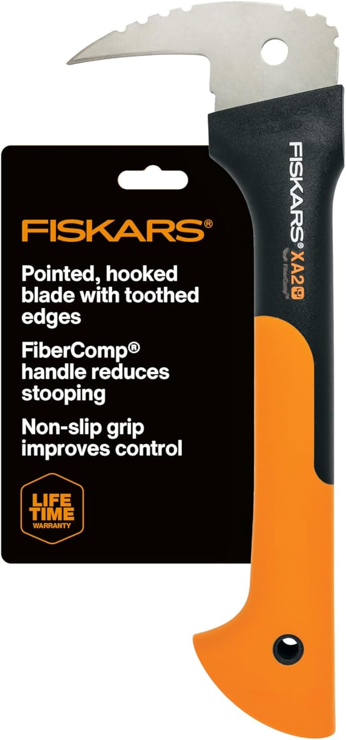 Fiskars 12" Hookaroon - Non-Slip Grip Handle with Pointed, Angled Blade - Landscaping Tool for Rotating, Dragging, Stacking Logs - Black/Orange