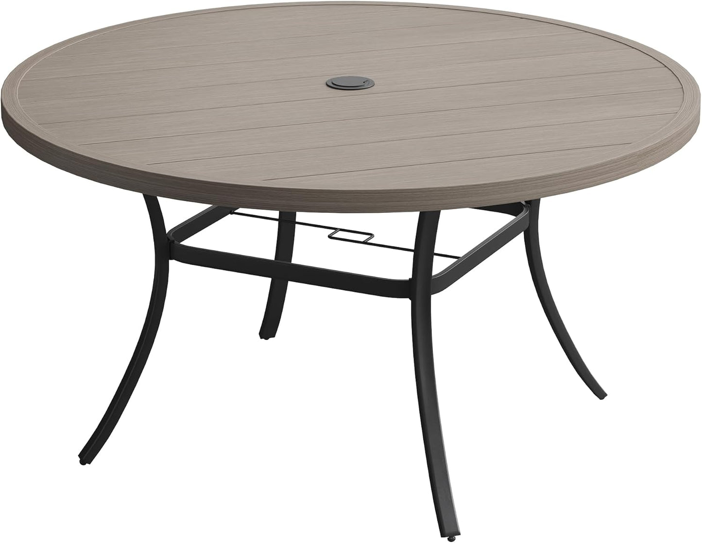 DIFY 50" Round Outdoor Patio Dining Table for 6, Metal Patio Table with 1.57" Adjustable Umbrella Hole, All-Weather Dining Furniture Table for Backyard Lawn Garden, Grey Wood-Like