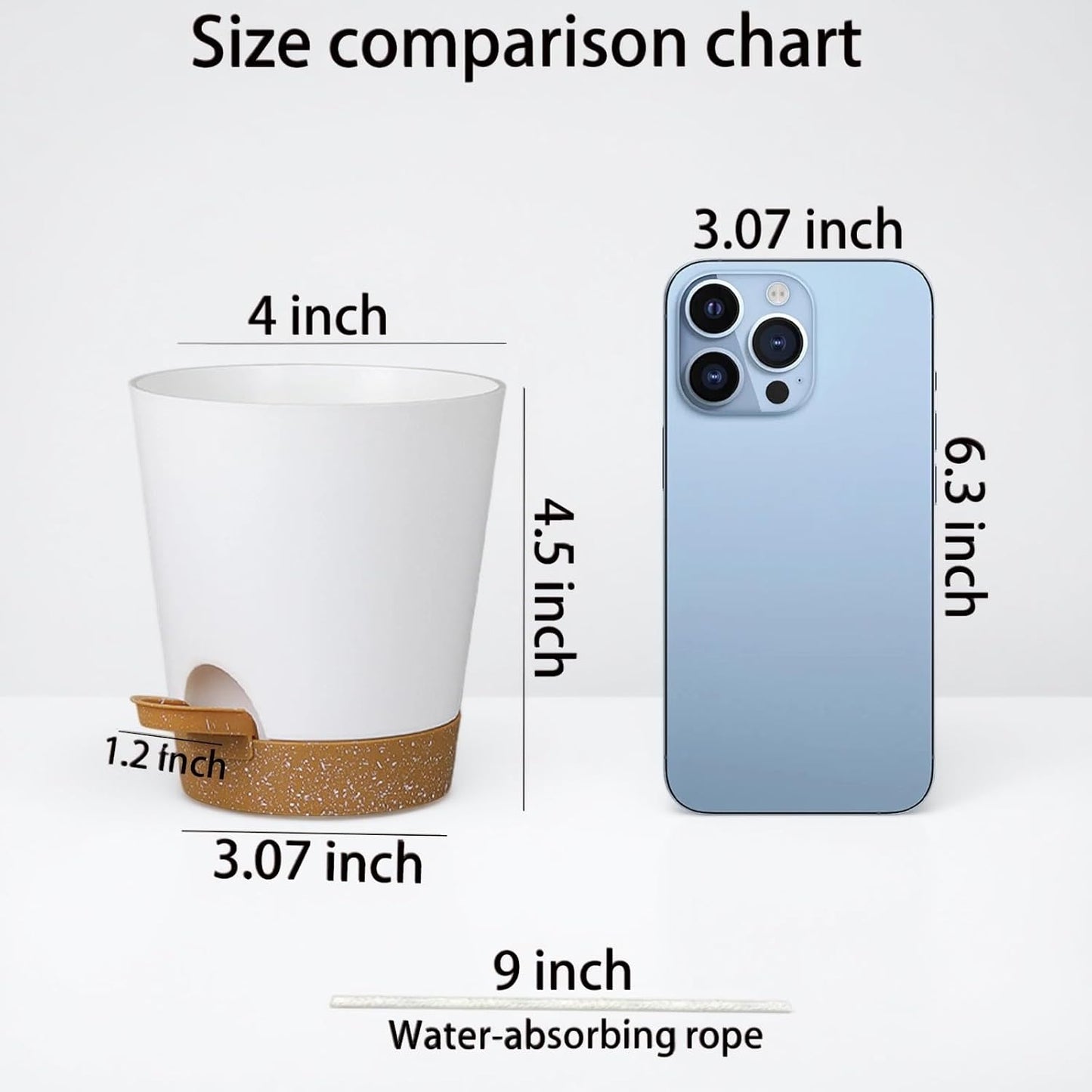 12 Pack 4 Inch Self Watering Plant Pots with Drainage and Saucers，Plastic Flower Pots for Indoor and Outdoor Plants, Nursery Planters for Houseplants and Herbs White Brown, 4 inch 12pcs