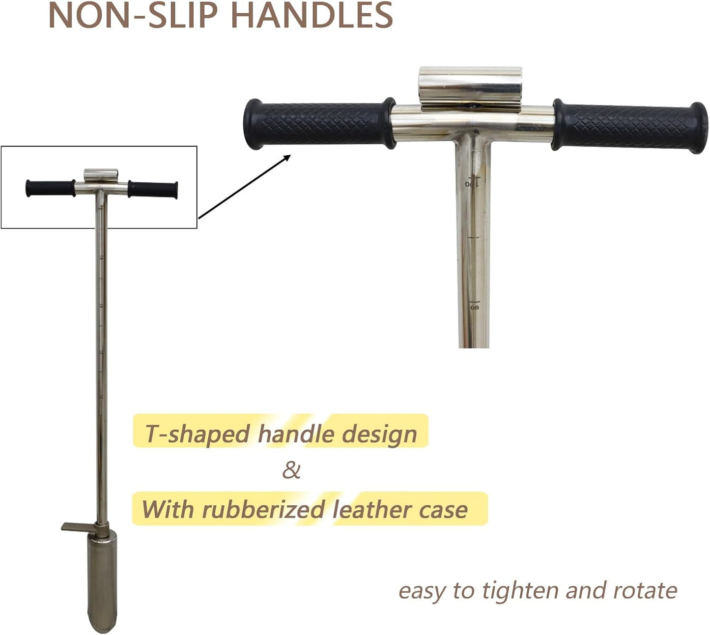 INTBUYING 40’’ Soil Sampler Probe Soil Test Probe with 9.8’’Sample Ejector and Foot Pedal T Rubber Handle Stainless Steel 2.7'' Dia for Soil Sampling Lawn Garden Farm