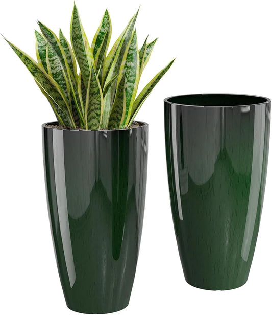 QCQHDU 21 inch Tall Planters for Outdoor & Indoor Plants, 2 Pack Sturdy Plant-Flower-Tree Pots for Front Porch Patio Deck Living Room Decor