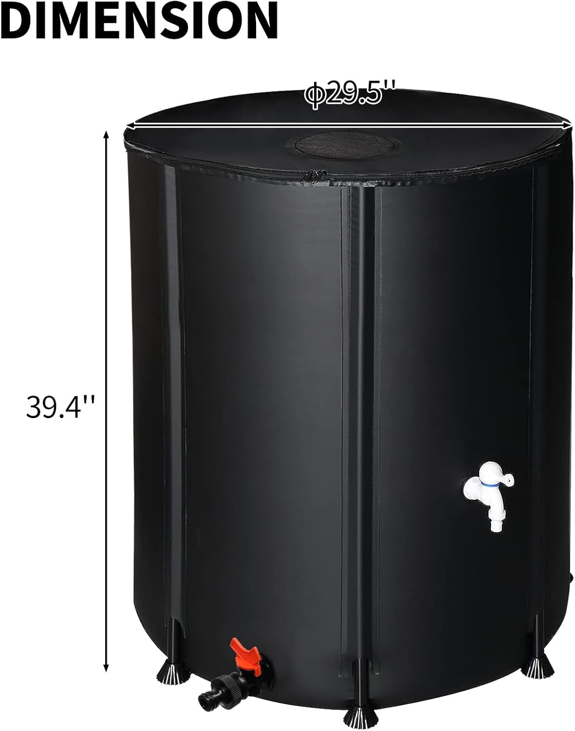 132 Gallon Collapsible Rain Barrel, Water Storage Tank, Portable Rainwater Collection System, Rain Catcher Barrel with Two Spigots and Overflow Kit, Rain Water Barrel Collector for Garden, Black