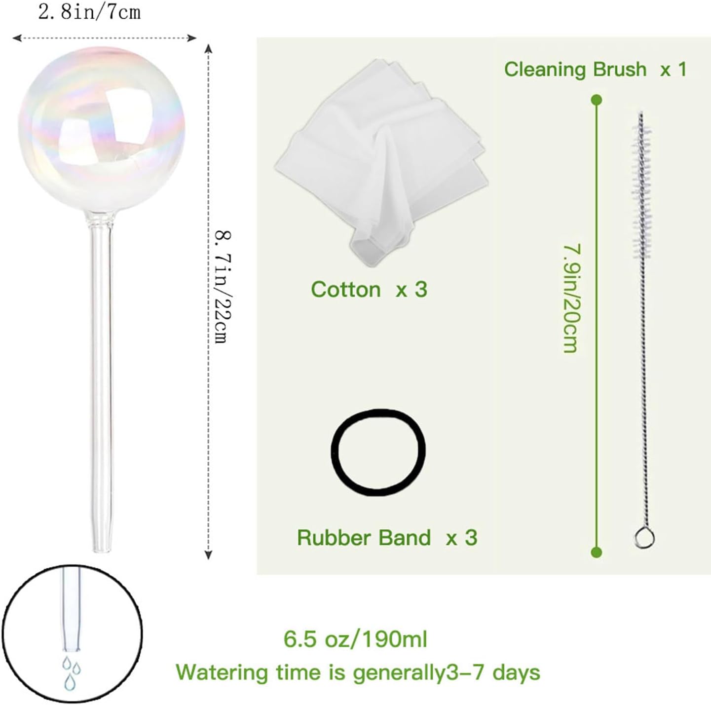 Glass Plant Watering Globes, Water Plants While Away Slow Self Watering Planter Insert Bulbs for Outdoor Indoor Plants, Vacation Plant Watering System Devices (Iridescent Medium 3-Pack)