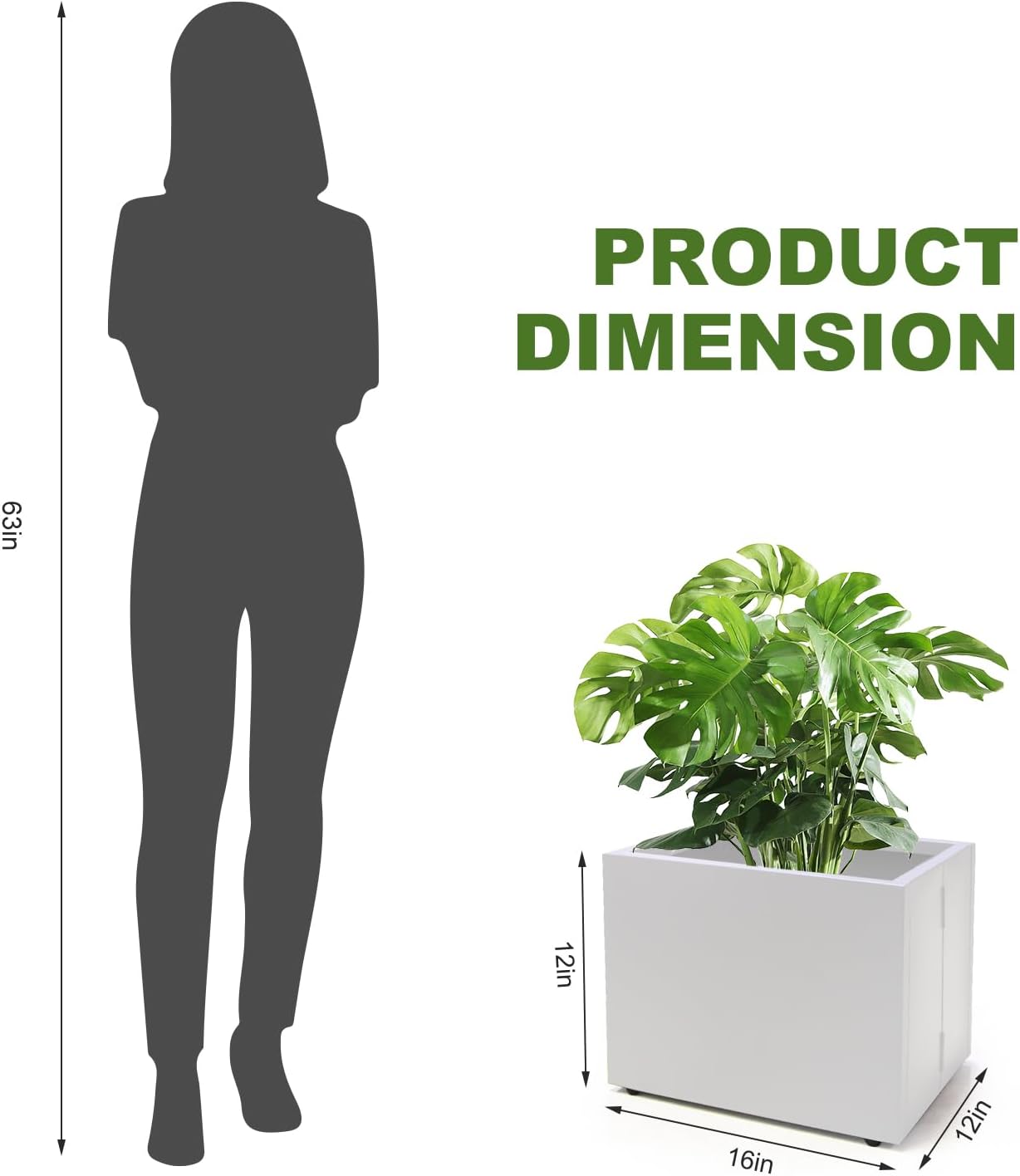 Metal Planter Box Rectangular Block-No Installation Required Galvanized Steel Long Box Planter Modern Outdoor Planters All-Weather Use with Drainage Holes for Patio/Porch,16 ×12×12IN（White）