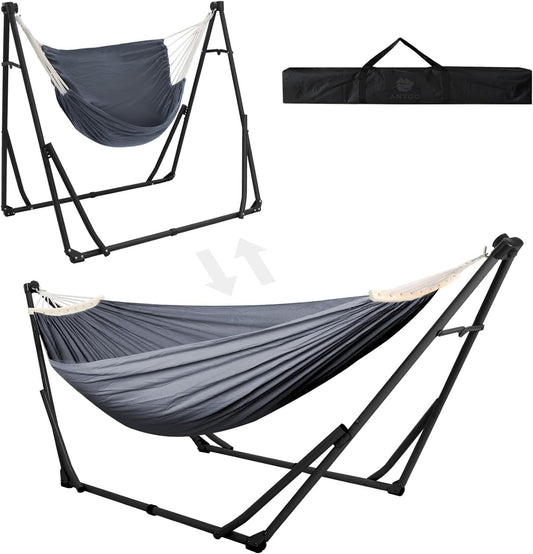 Anyoo 2 in 1 Hammock and Swinging Chair with Collapsible Steel Stand & Carrying Case,Portable & Adjustable,Easy Set Up for Outdoor,Indoor,Porch Swing,Patio,Garden,Camping Trip