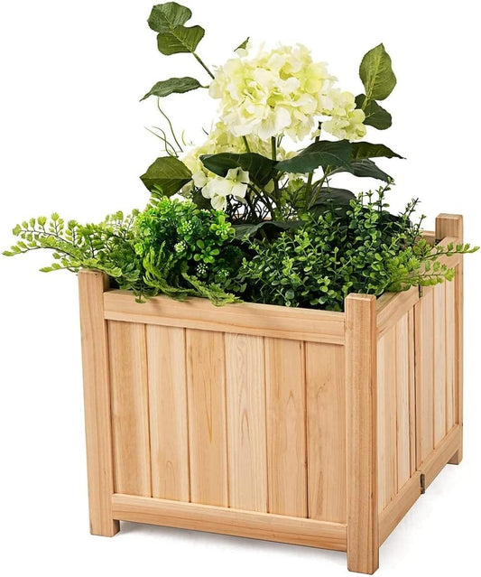 GRAFFY Raised Garden Bed, Folding Wood Planter Box w/Removable Bottom & Drainage, Indoor Outdoor Square Elevated Planter for Flower Herb Vegetable Fruit, Plant Container for Grass Lawn Patio Backyard