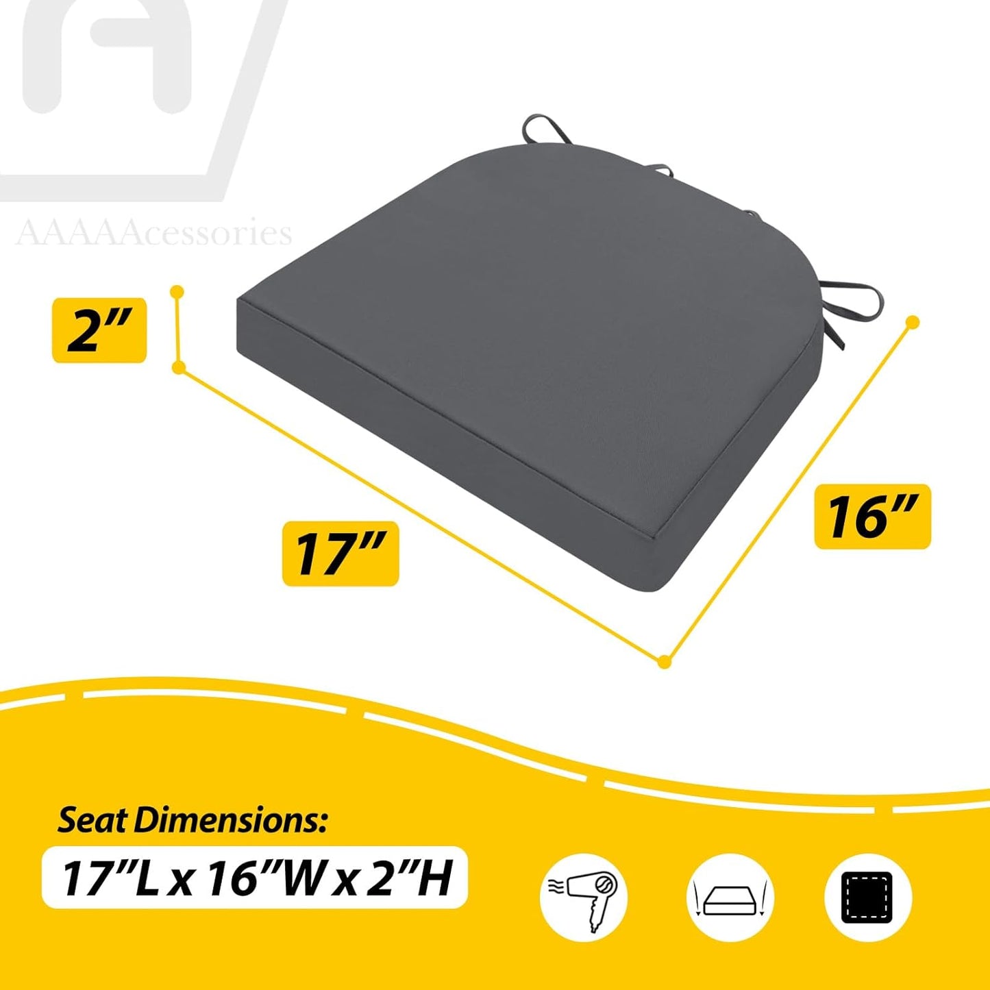 AAAAAcessories Outdoor Seat Cushions for Chairs, Waterproof, Fade-Resistant Patio Furniture Replacement Cushions, 17" x 16" x 2", Set of 2, Dark Gray
