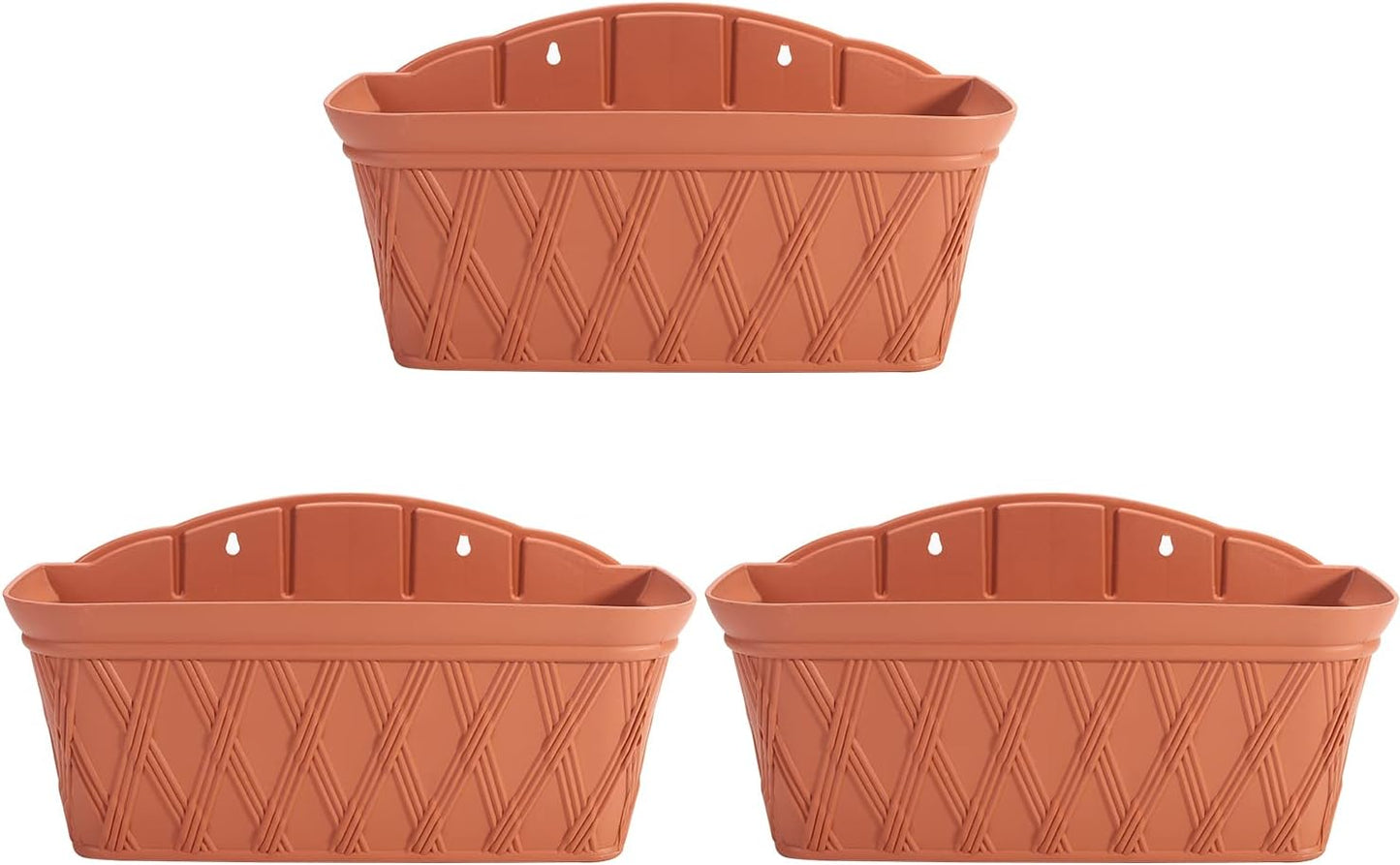 Sungmor 3 Pack Wall Hanging Planters, 16.5 Inch Railing Fence Hanging Flower Pots, Thickened Plastic Water Storage Plant Pot, Indoor Outdoor Garden Balcony Decor, Large Terracotta Color Plant Basket